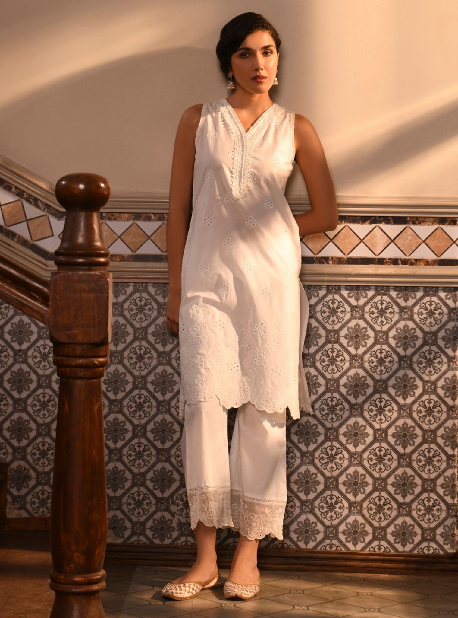 Tesni Supima Cotton White Kurta Set