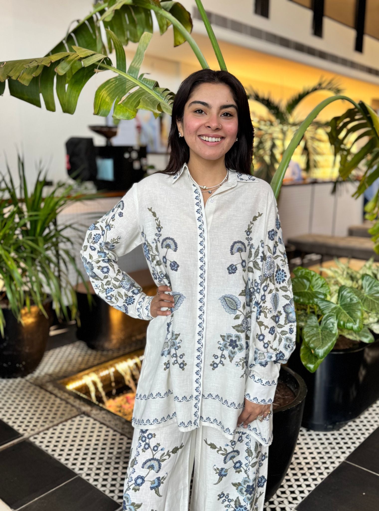 Fleur Printed Linen White Co-ord Set