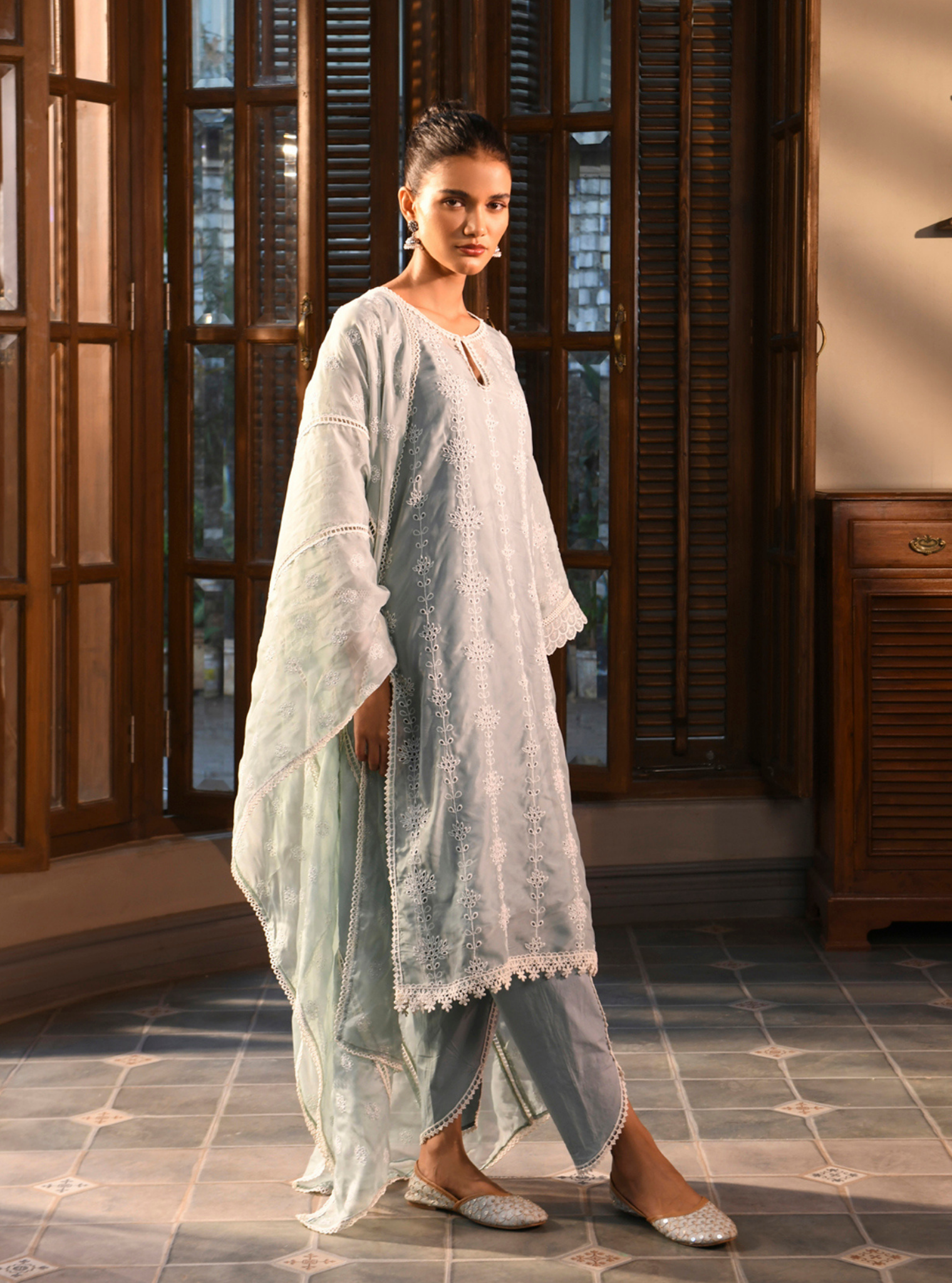 Nisrina Organza Teal Blue Kurta Set