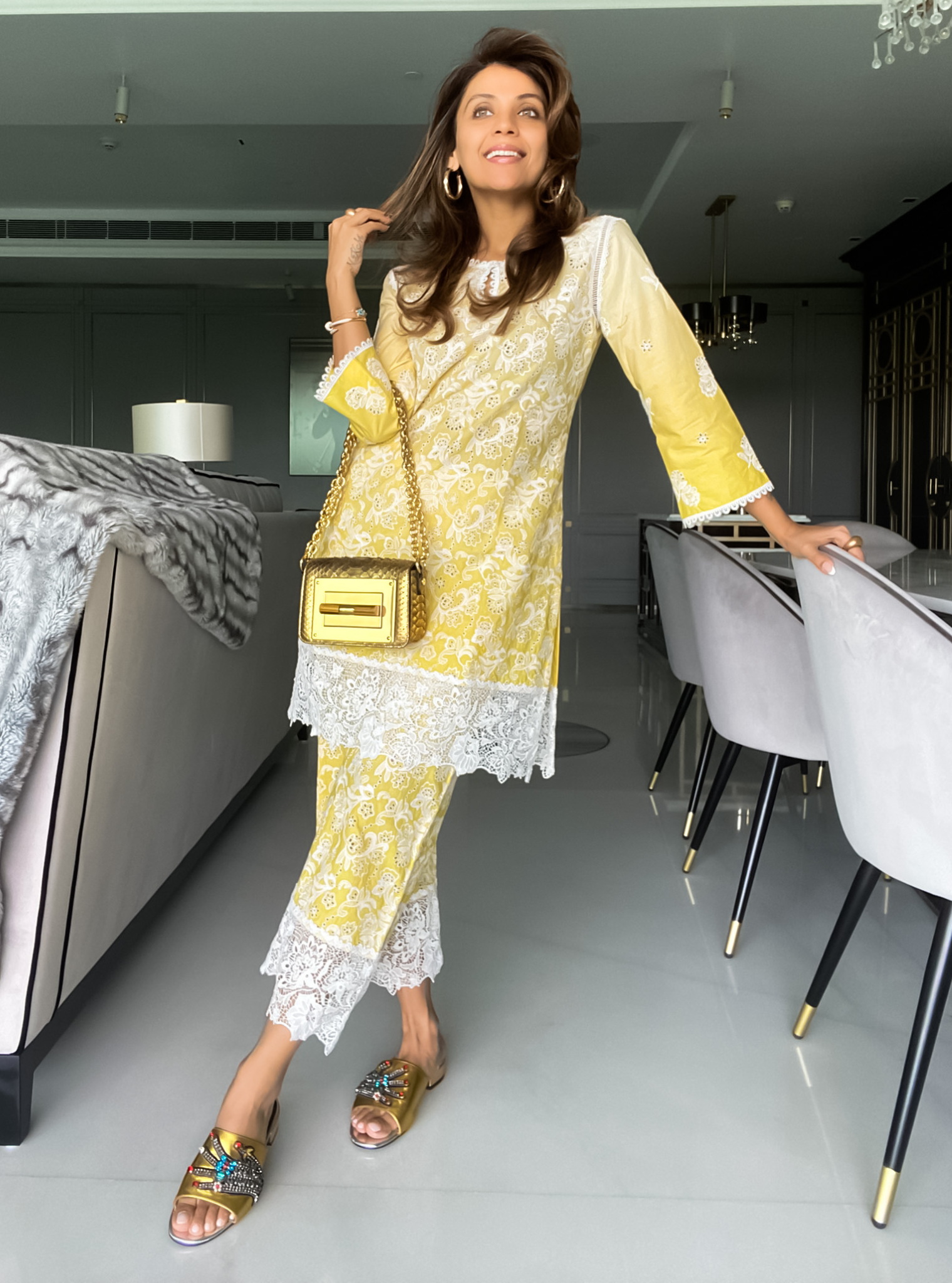 Tista Supima Cotton Yellow Kurta with Palazzo Set