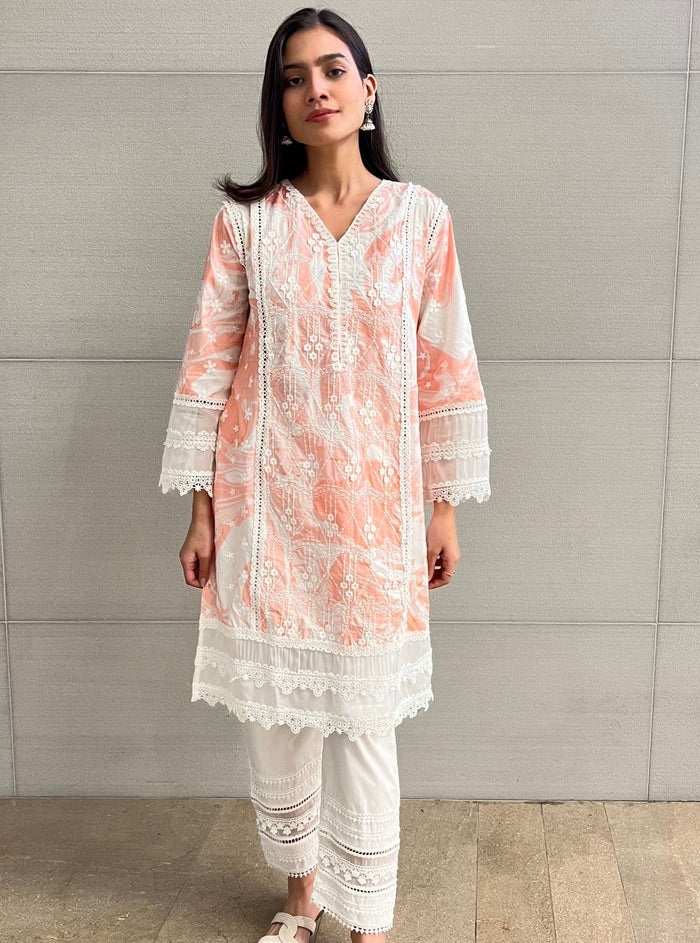 Mulmul Supima Cotton Marble Delphi Pink kurta