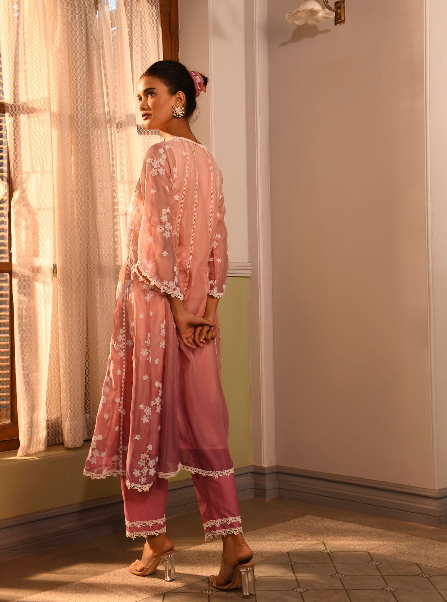 Aira Organza Pink Anarkali Kurta Set
