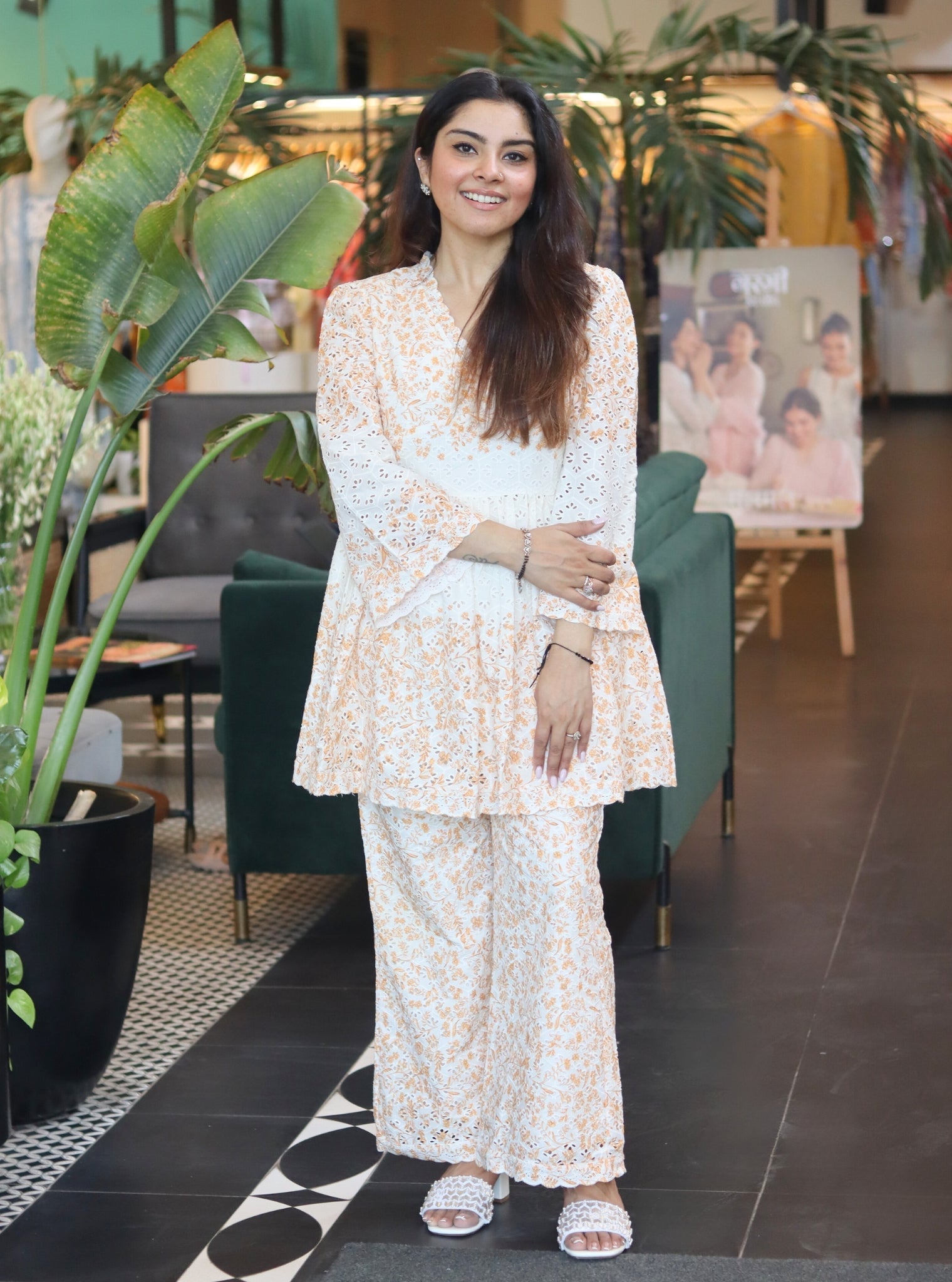 Frida Supima Cotton Off White Orange Print Co-ord Set