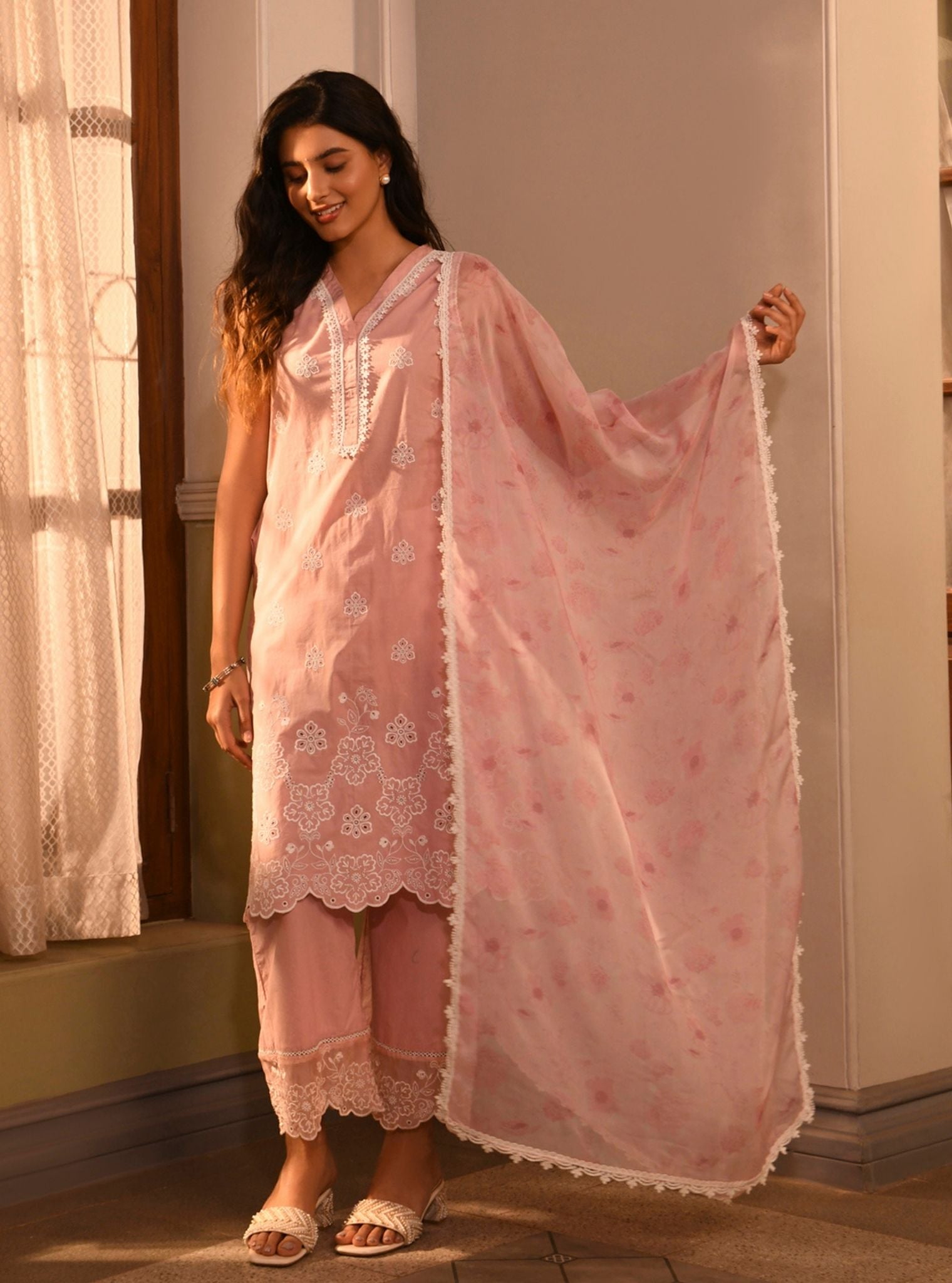 Tesni Supima Cotton Light Pink Kurta Set
