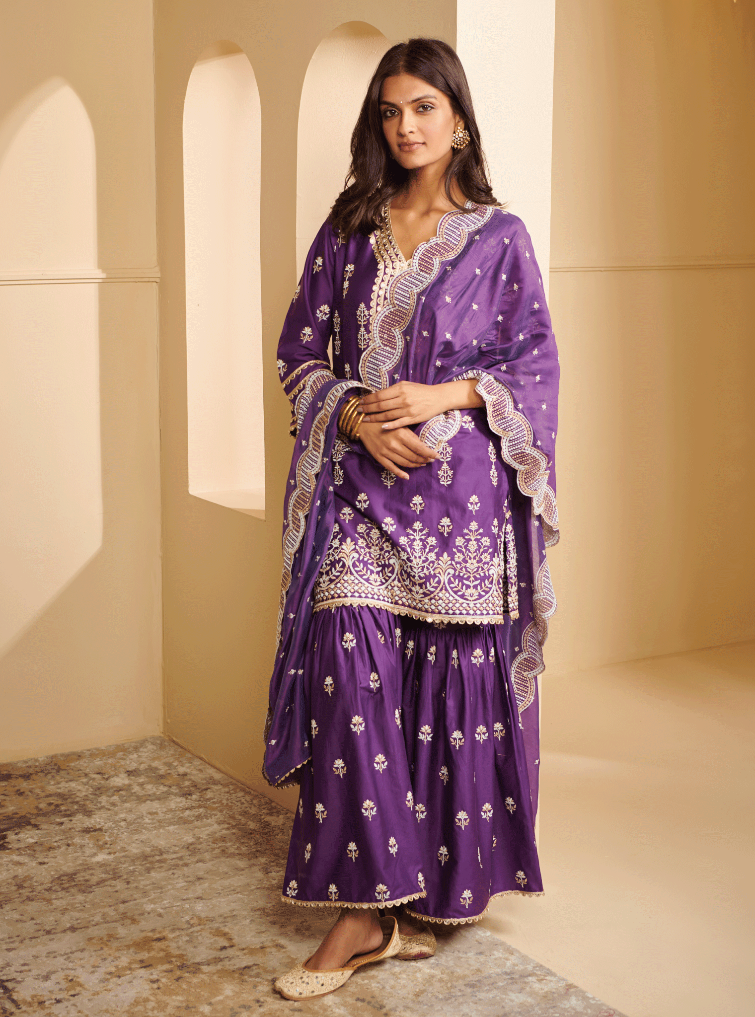 Avathi Pima Satin Purple Kurta with Garara Set