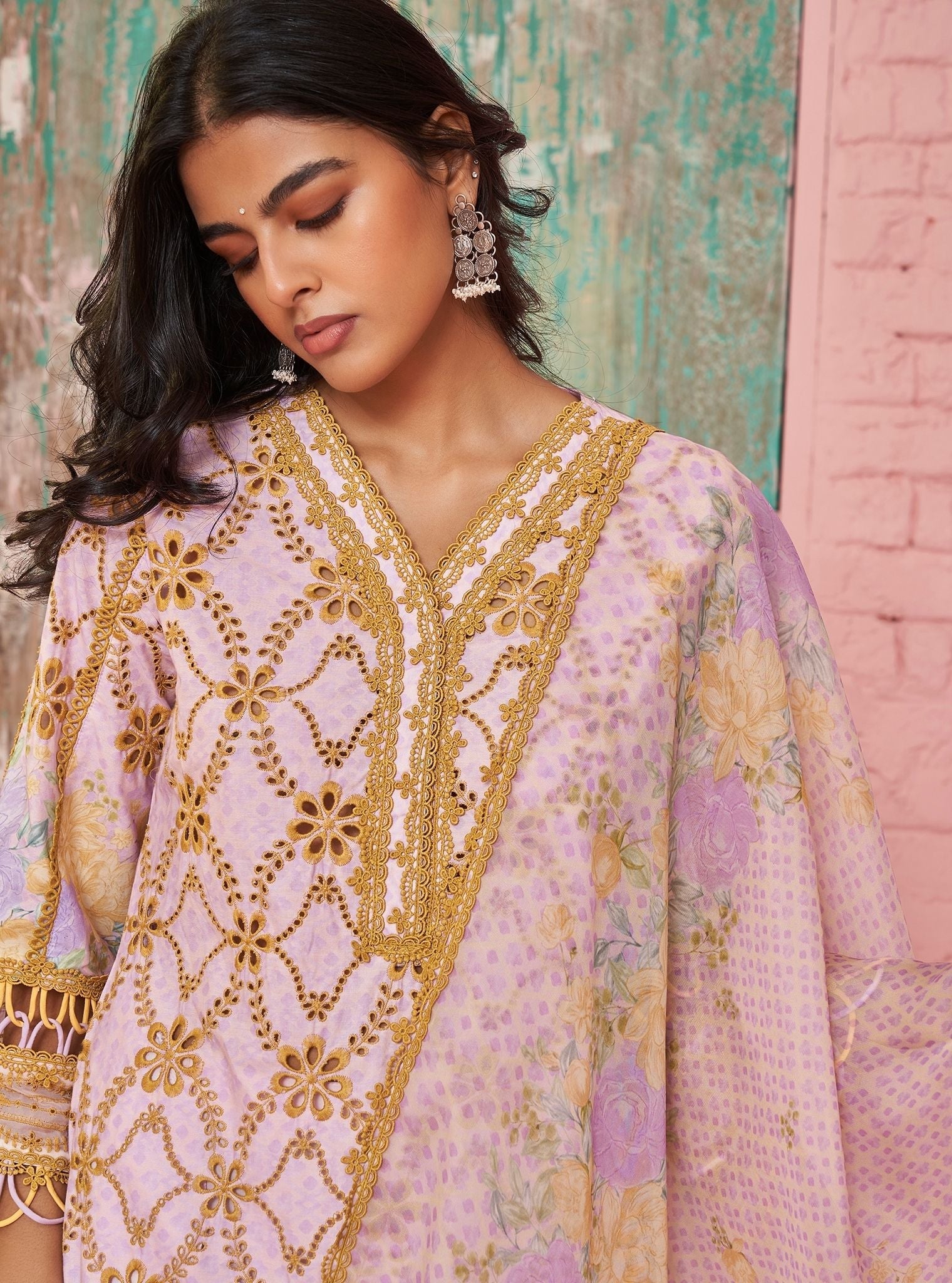 Poema Supima Cotton Printed Pink Kurta Set