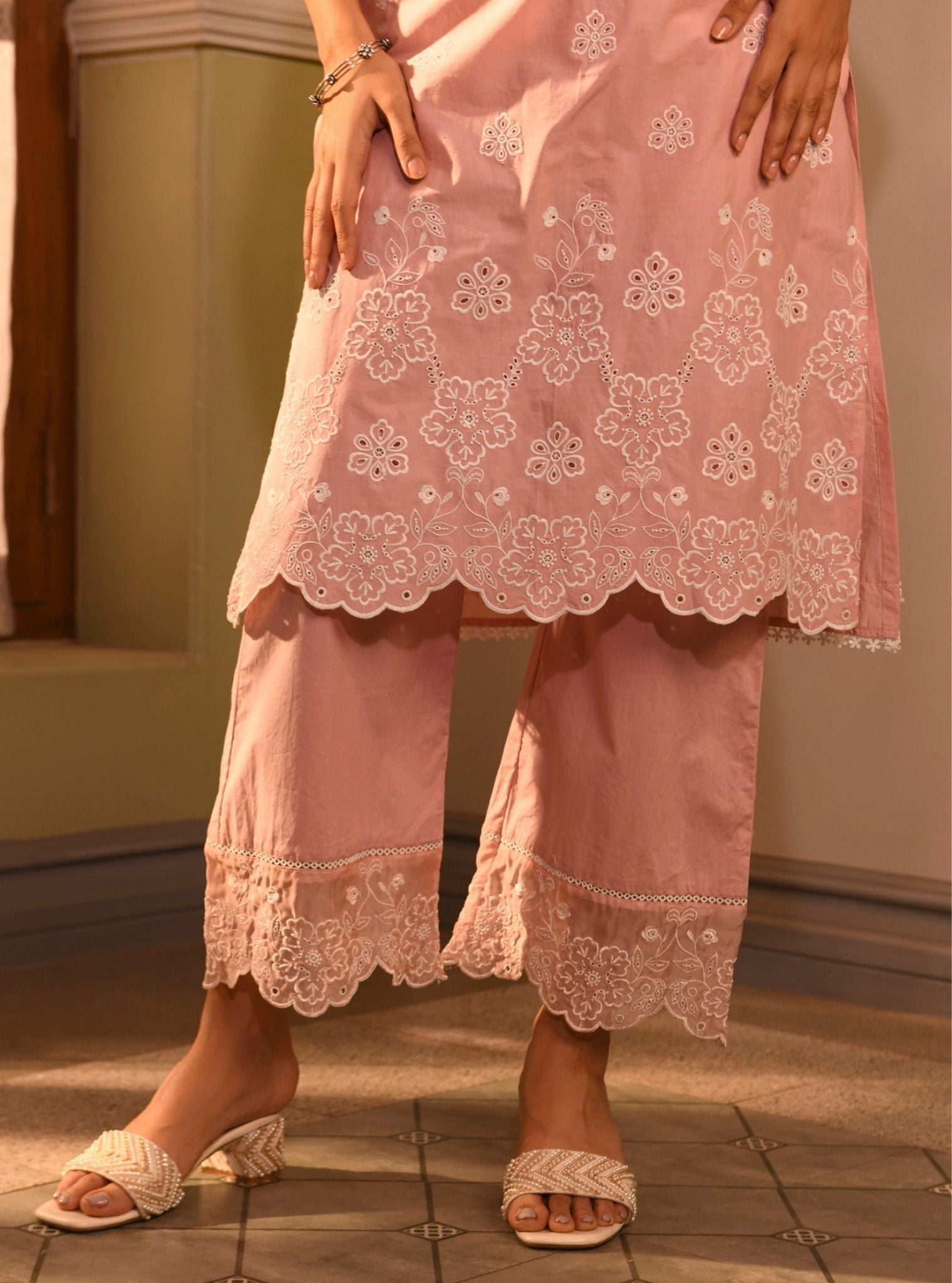 Tesni Supima Cotton Light Pink Kurta Set