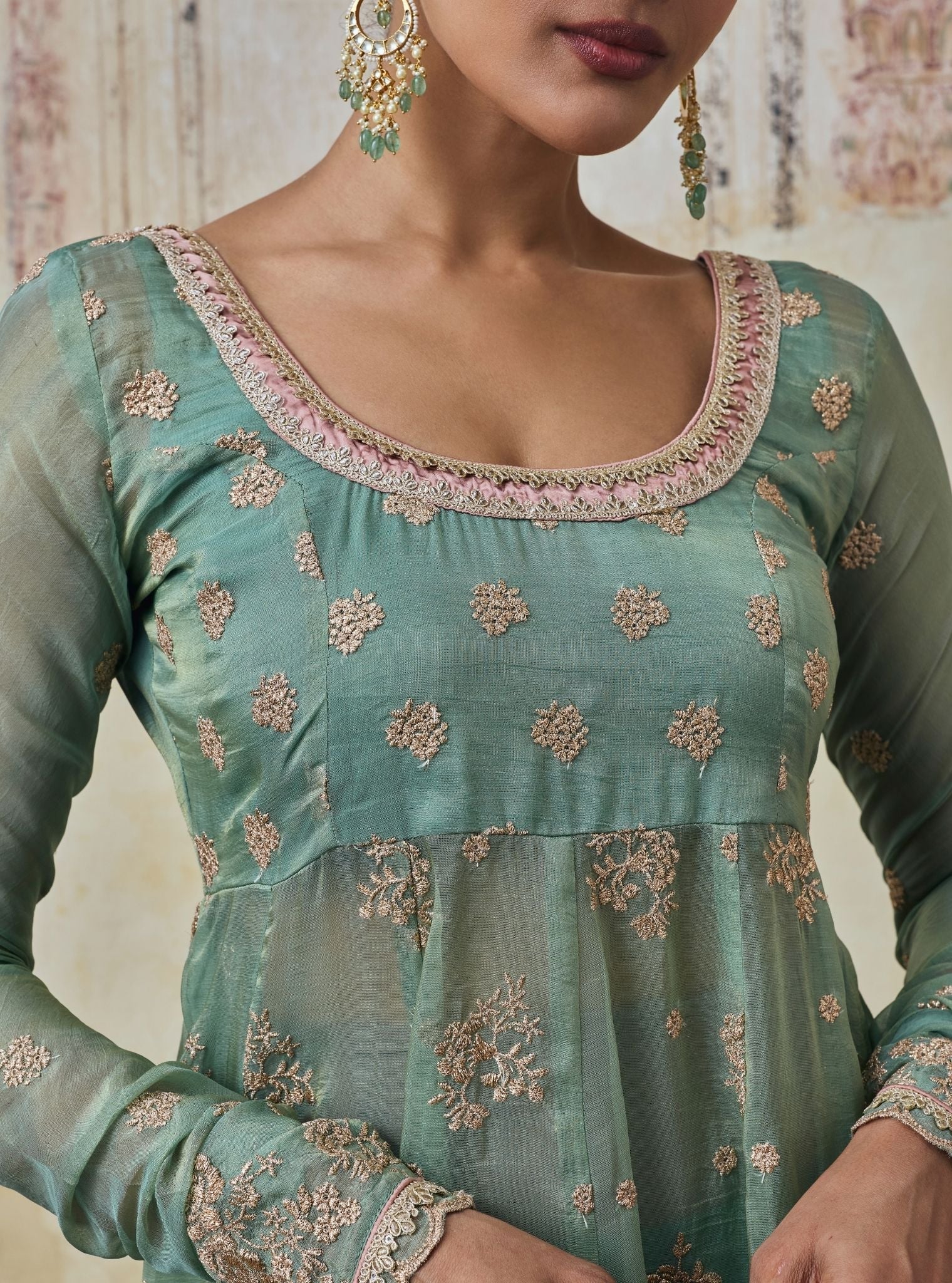 Dhwani Lurex Organza Teal Blue Anarkali Set