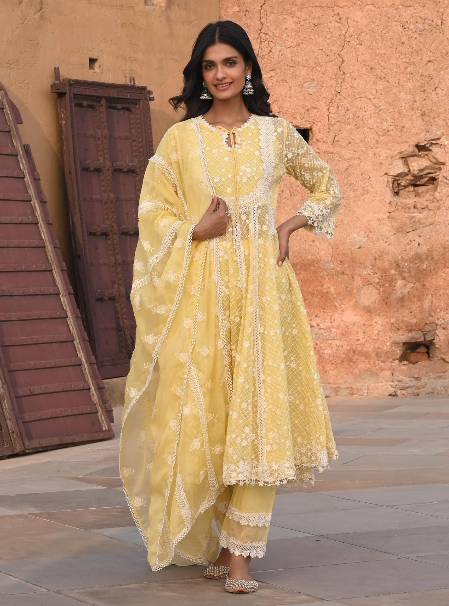 Zola Organza Yellow Anarkali Kurta Set