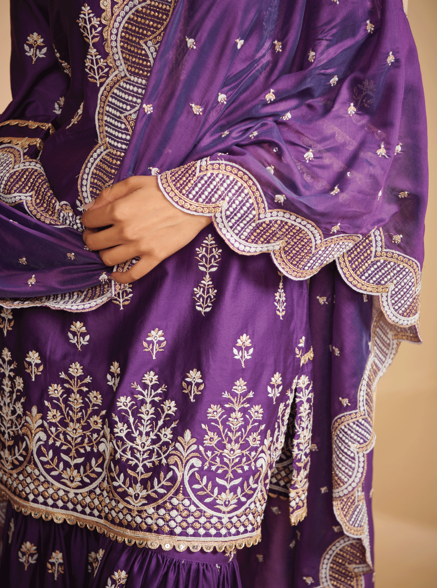 Avathi Pima Satin Purple Kurta with Garara Set