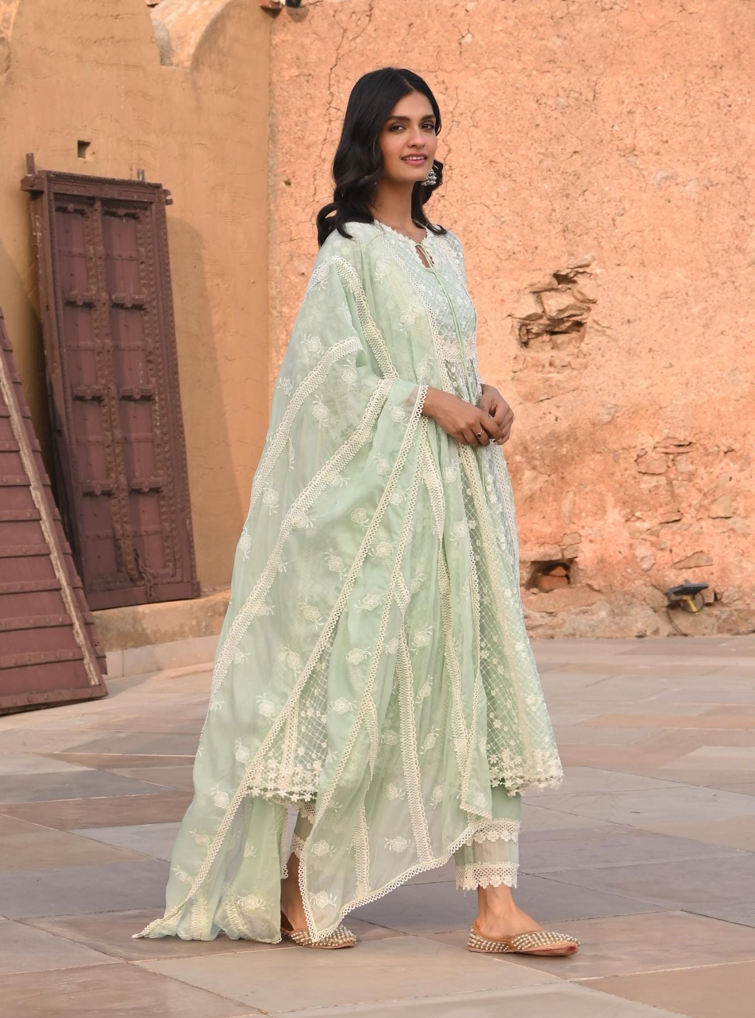 Zola Organza Green Anarkali Kurta Set