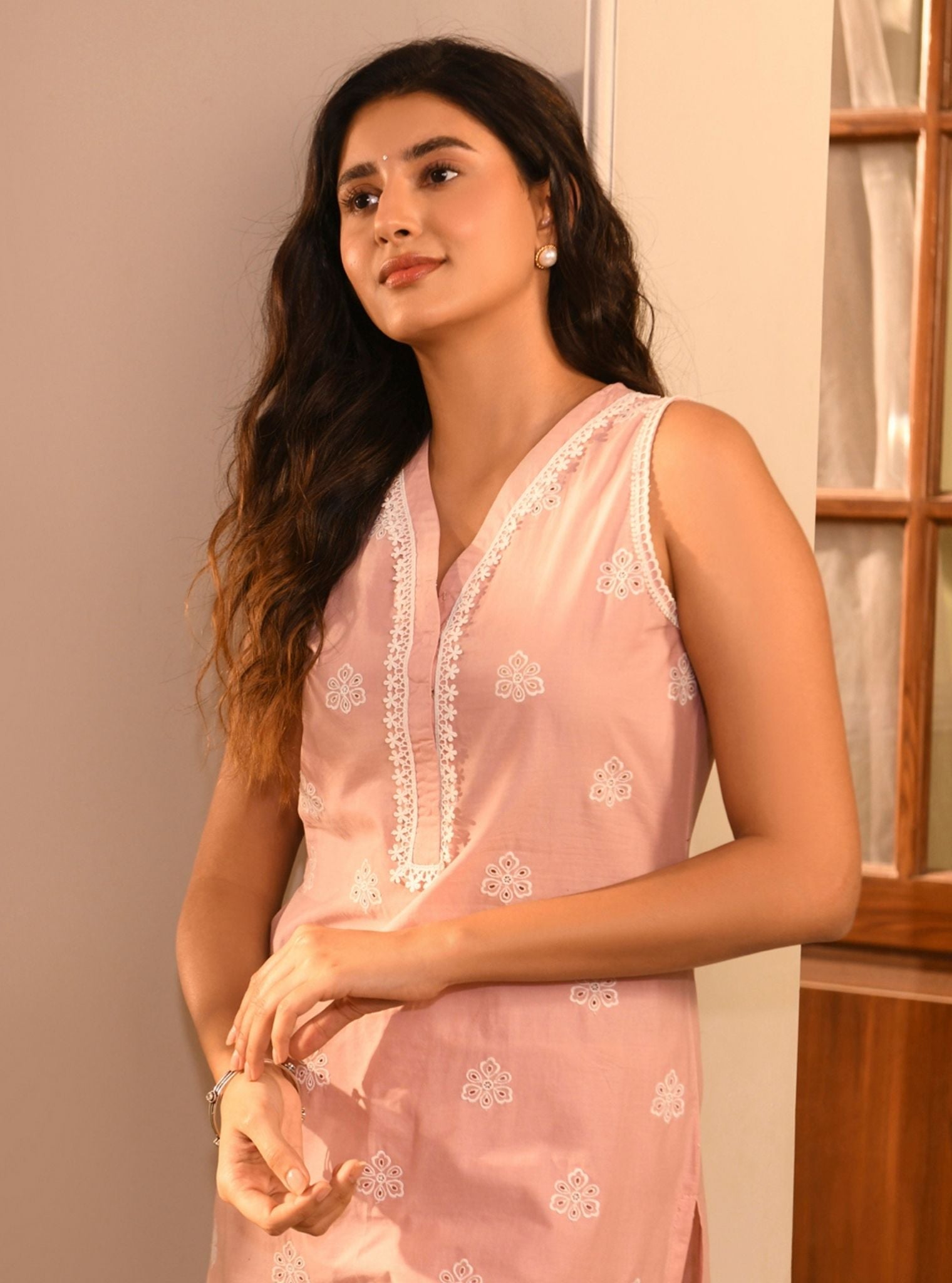 Tesni Supima Cotton Light Pink Kurta Set