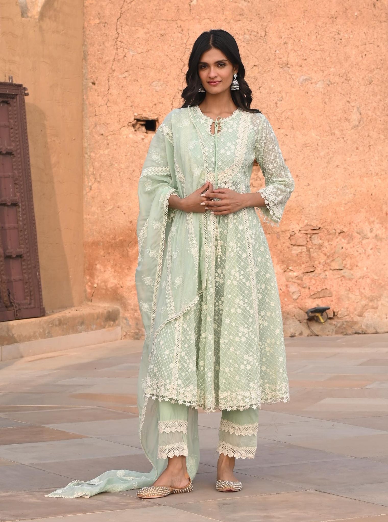Zola Organza Green Anarkali Kurta Set