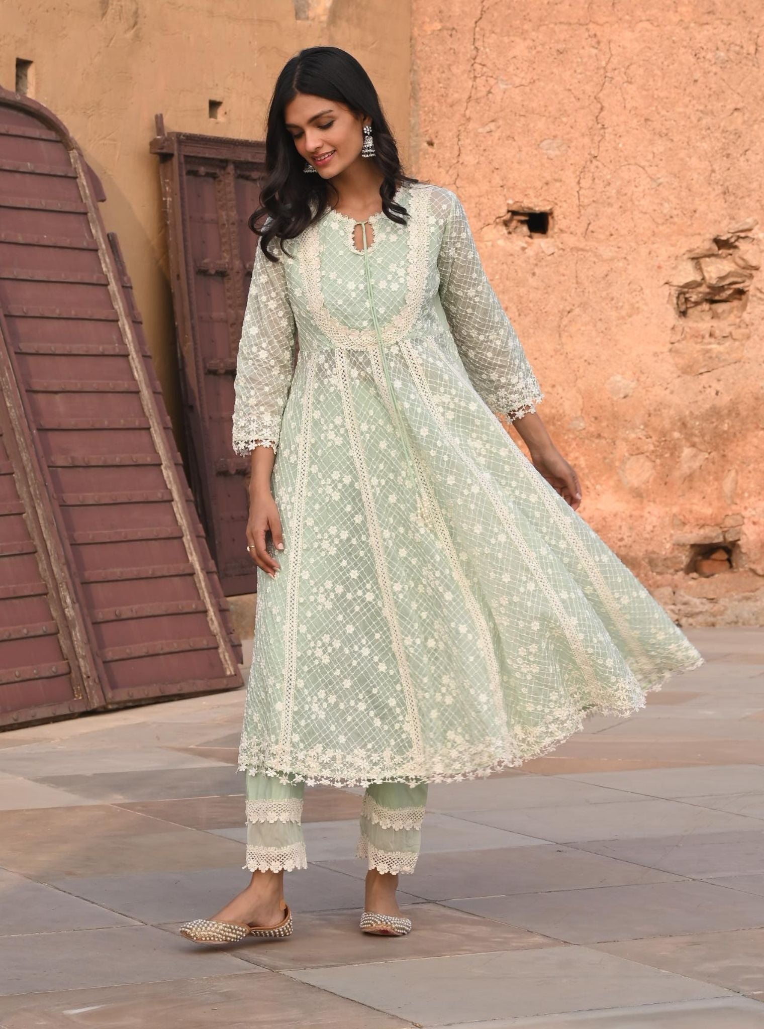 Zola Organza Green Anarkali Kurta Set