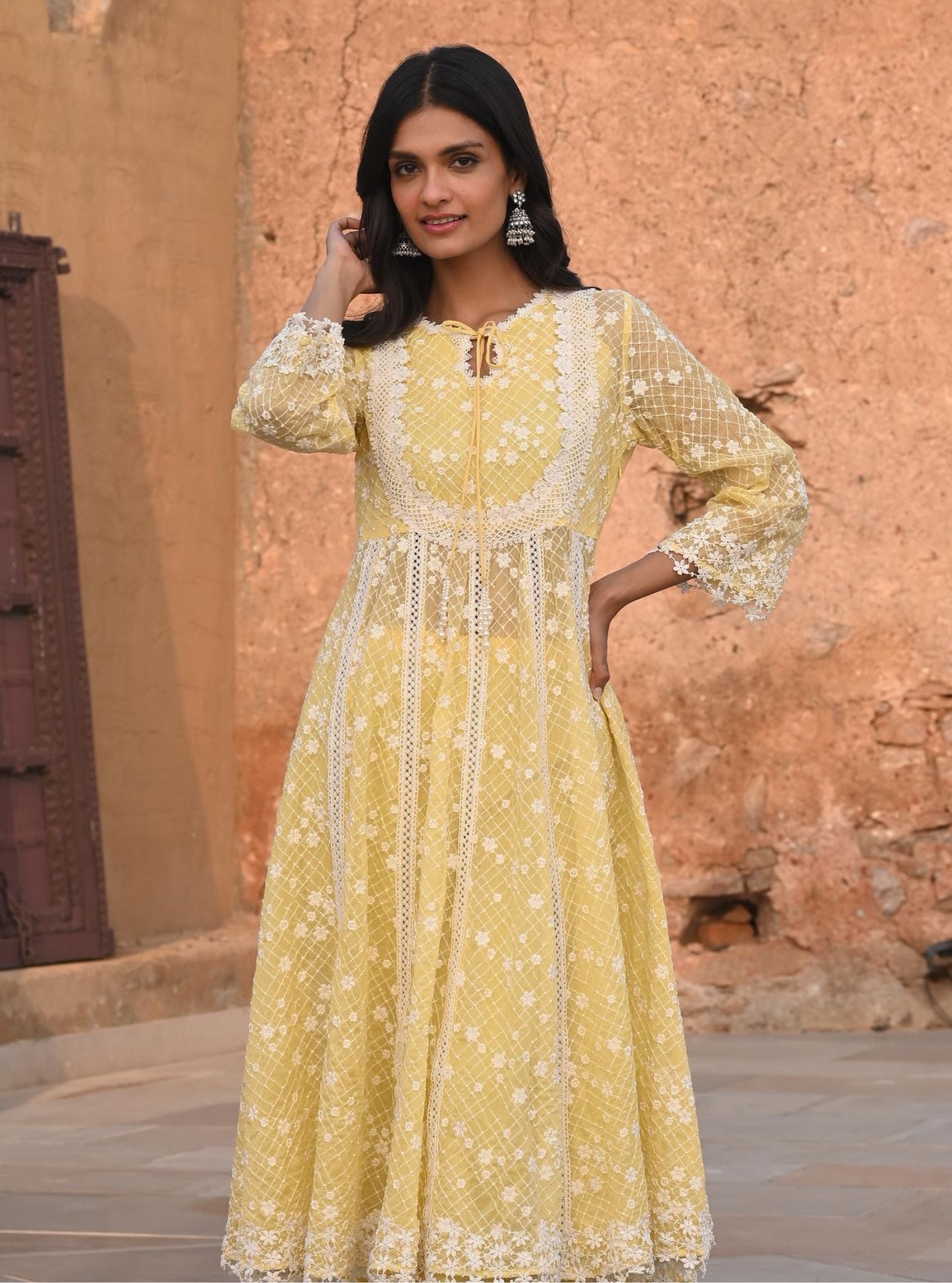 Zola Organza Yellow Anarkali Kurta Set