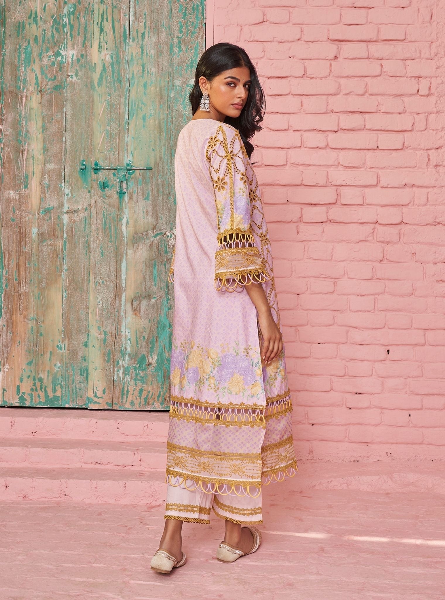 Poema Supima Cotton Printed Pink Kurta Set