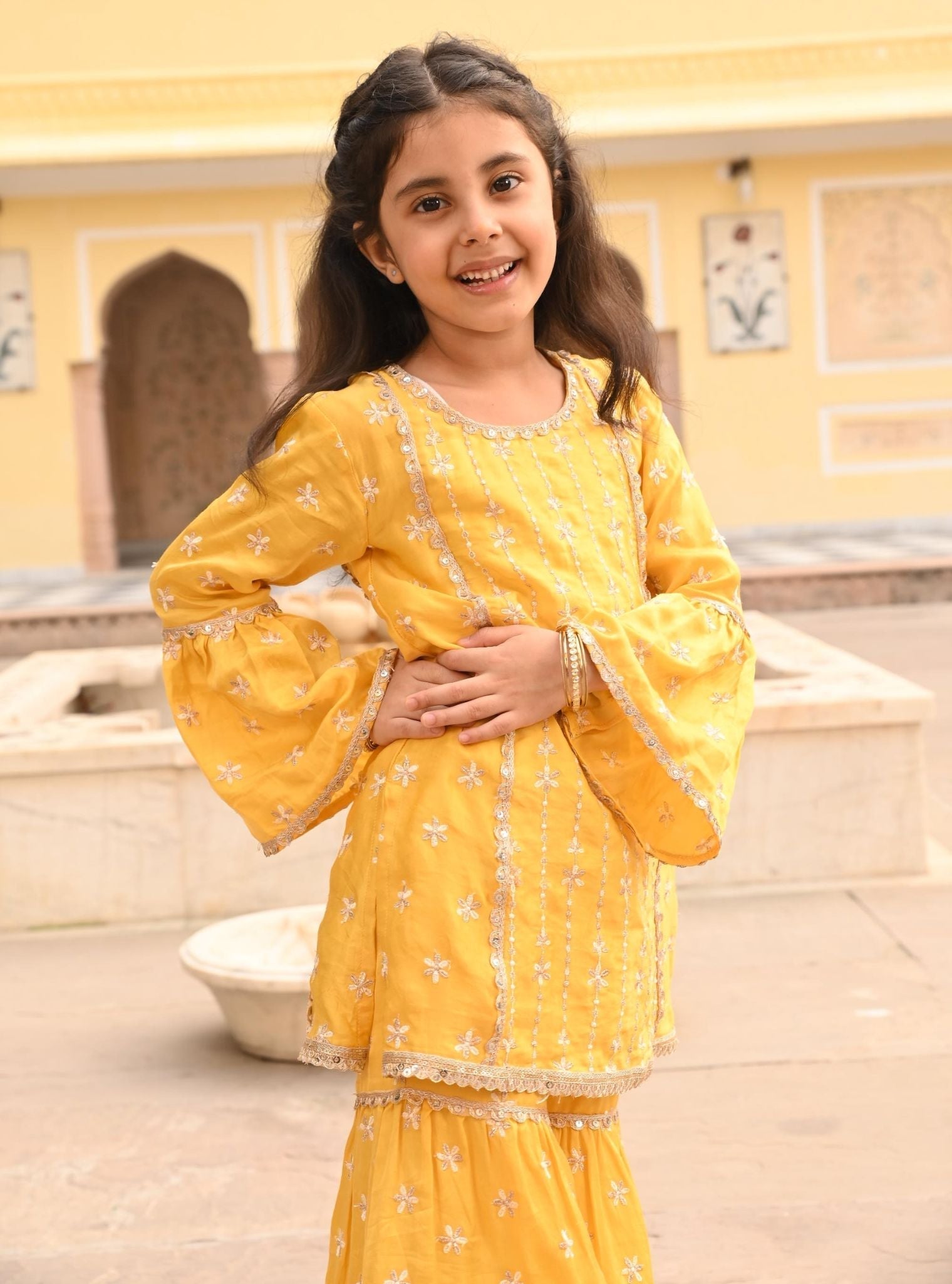 Pyaari Modal Satin Yellow Kurta with Garara Set