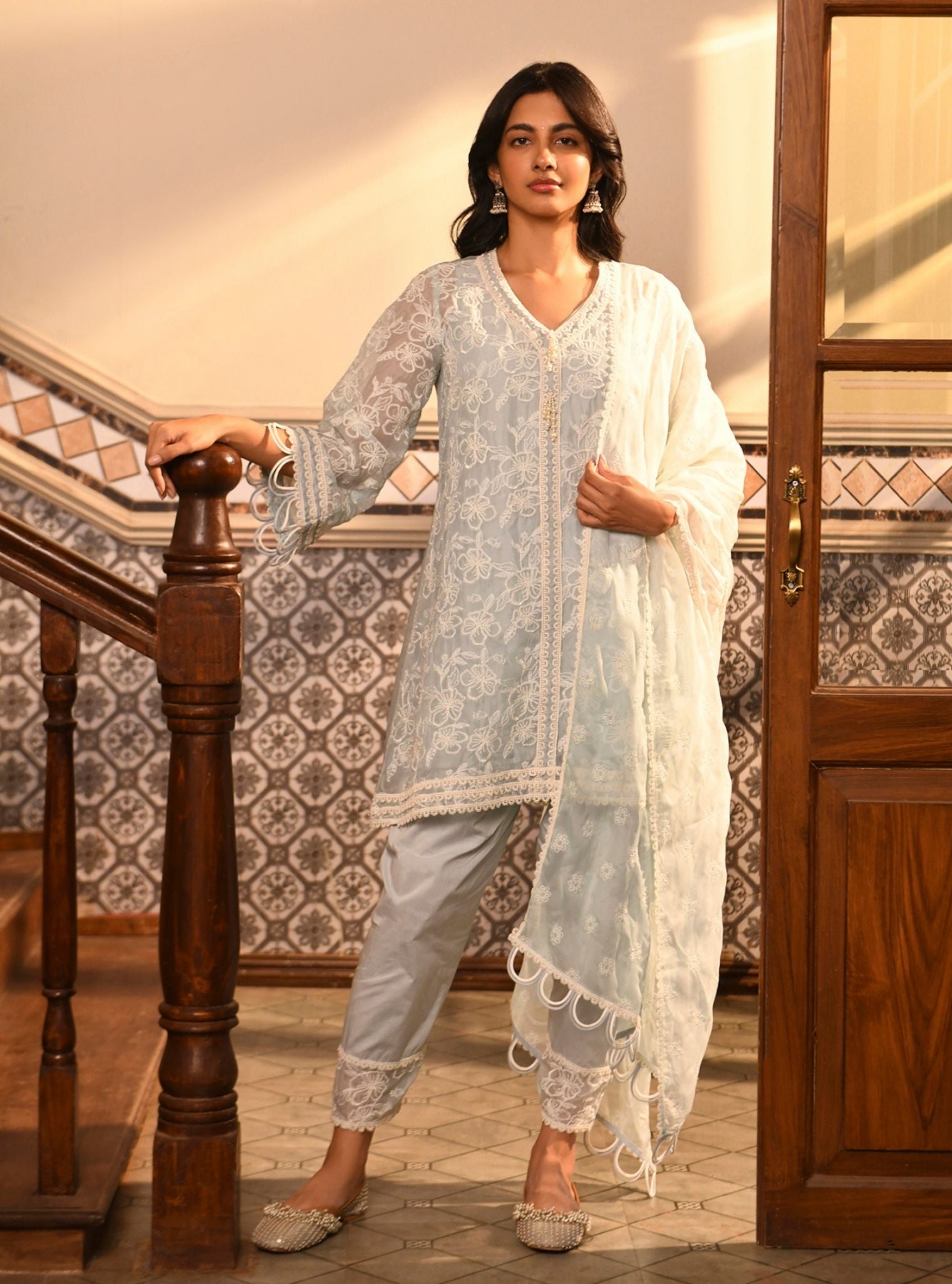 Alma Organza Light Blue Kurta Set