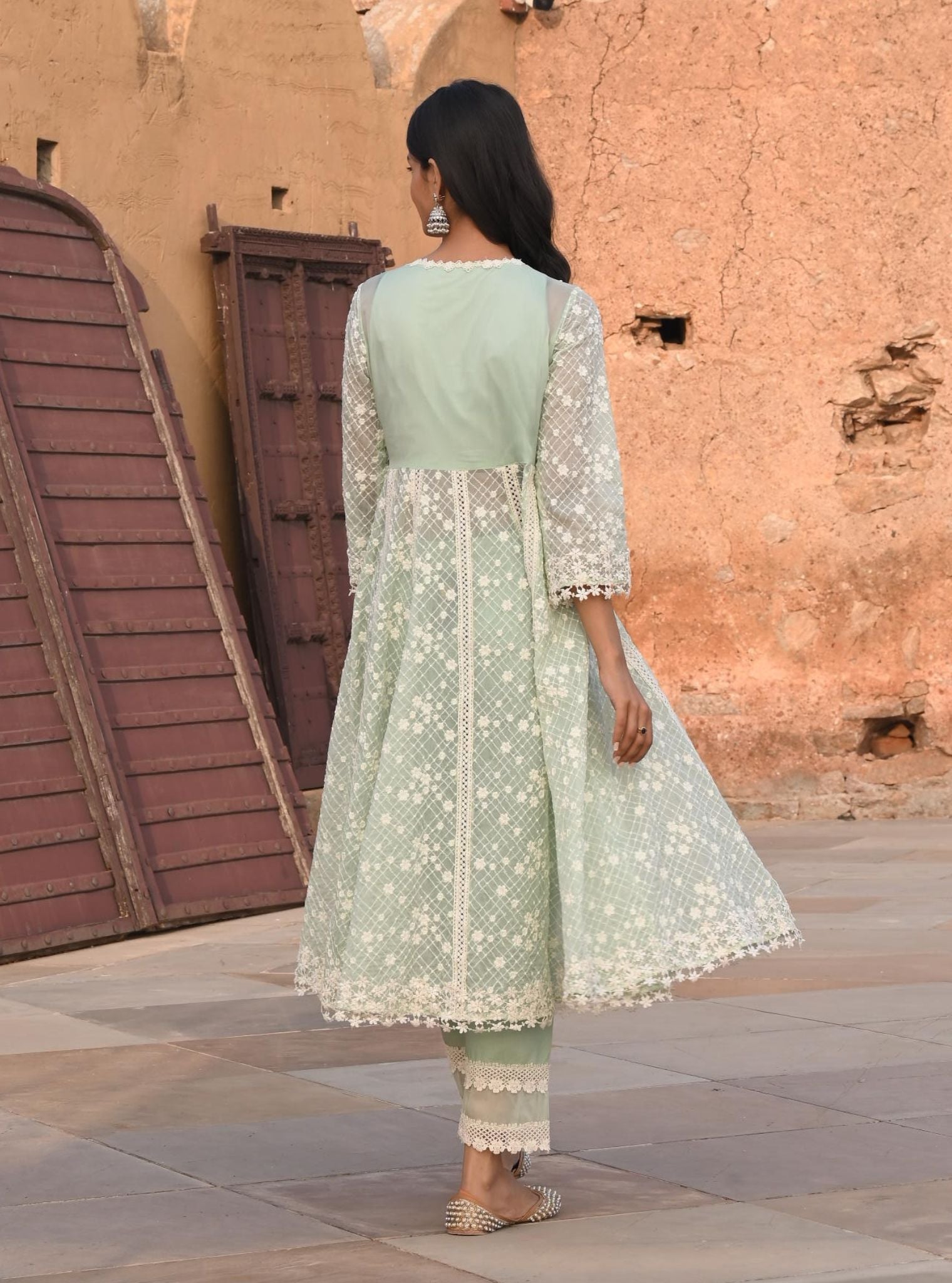 Zola Organza Green Anarkali Kurta Set