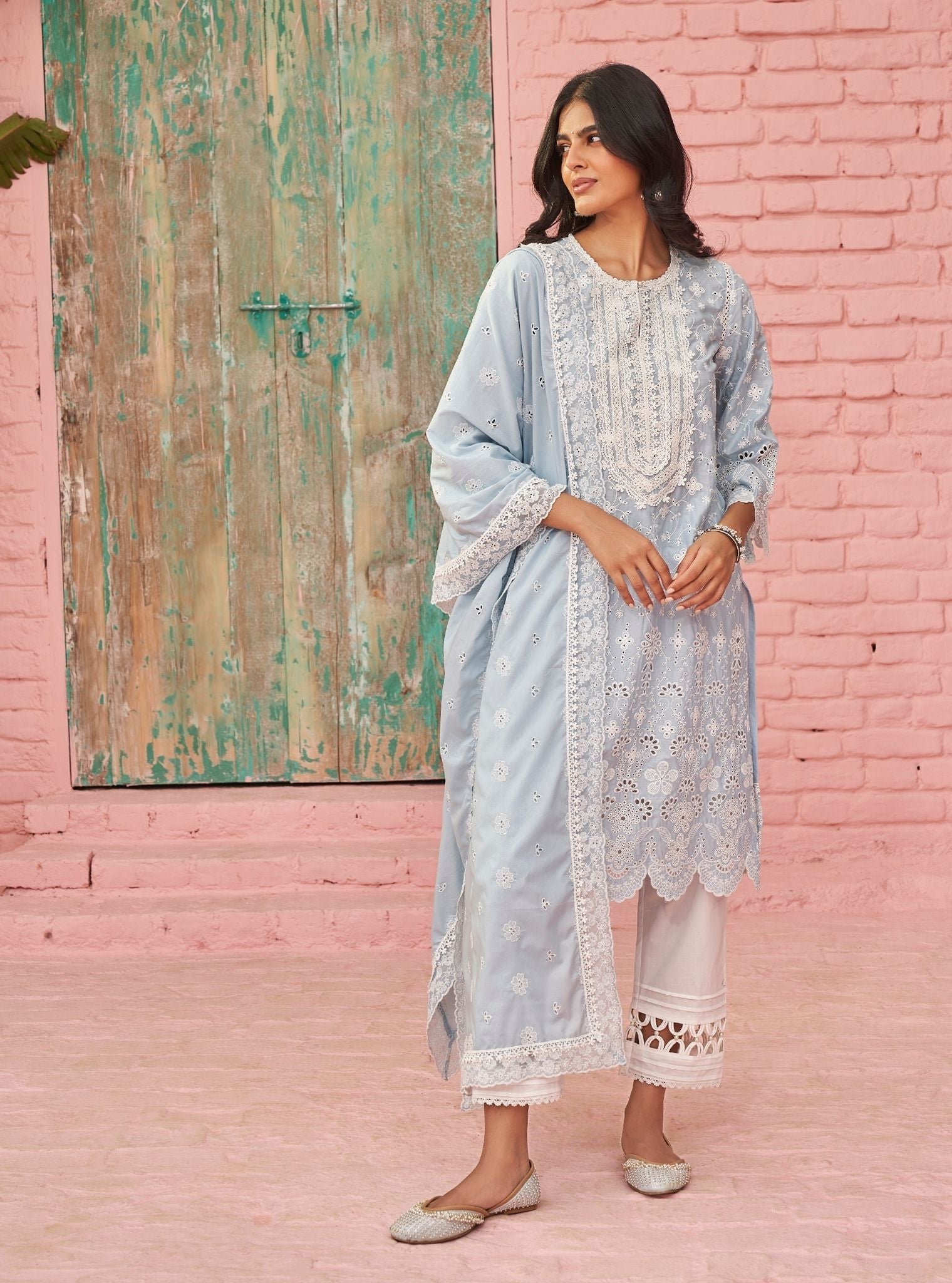 Gauri Supima Cotton Light Blue Kurta Set