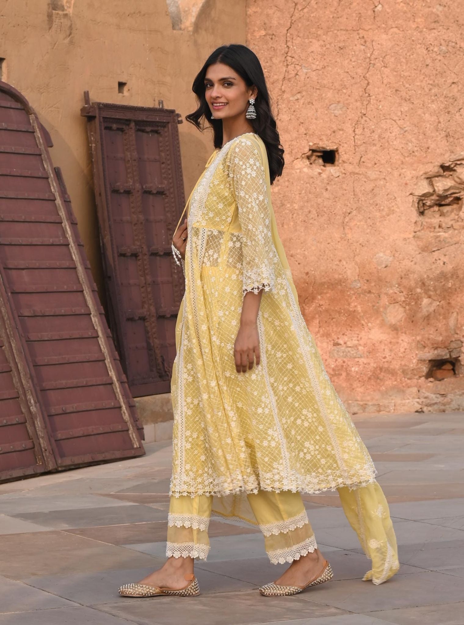 Zola Organza Yellow Anarkali Kurta Set