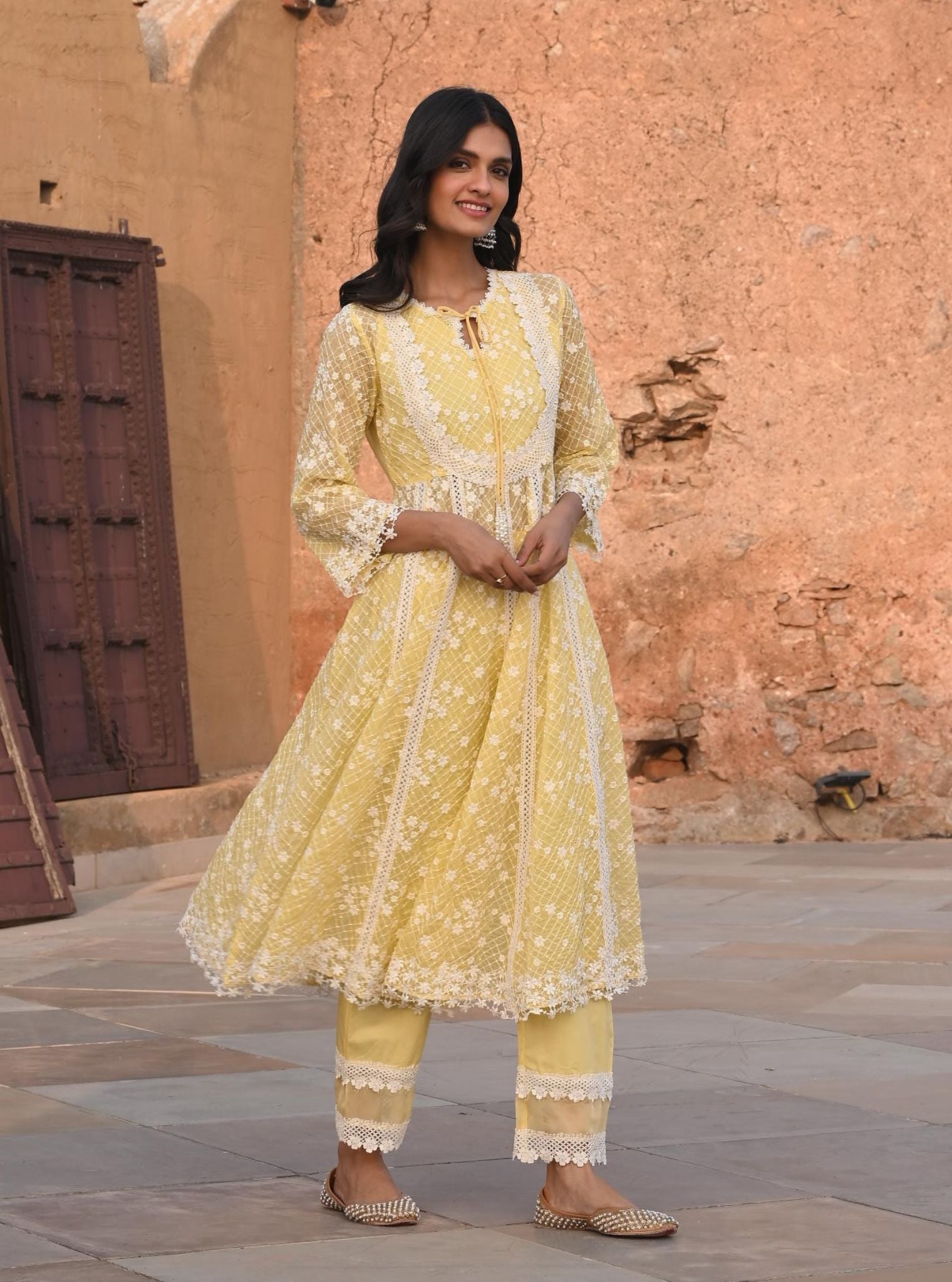 Zola Organza Yellow Anarkali Kurta Set