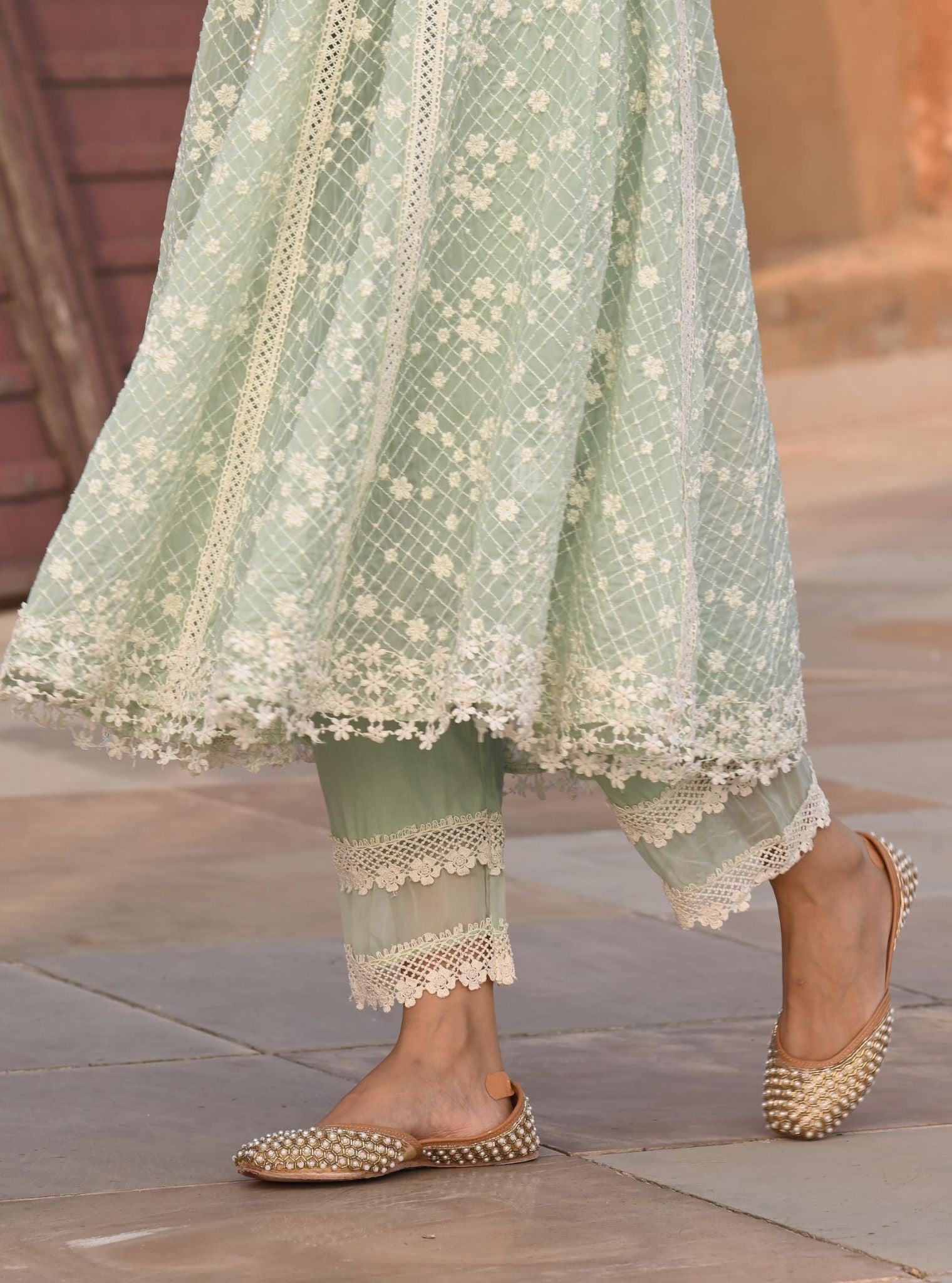 Zola Organza Green Anarkali Kurta Set