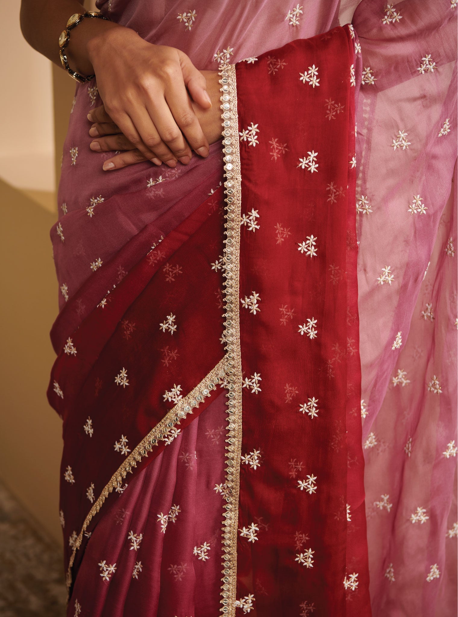 Ombre Dhiti Organza Wine Saree