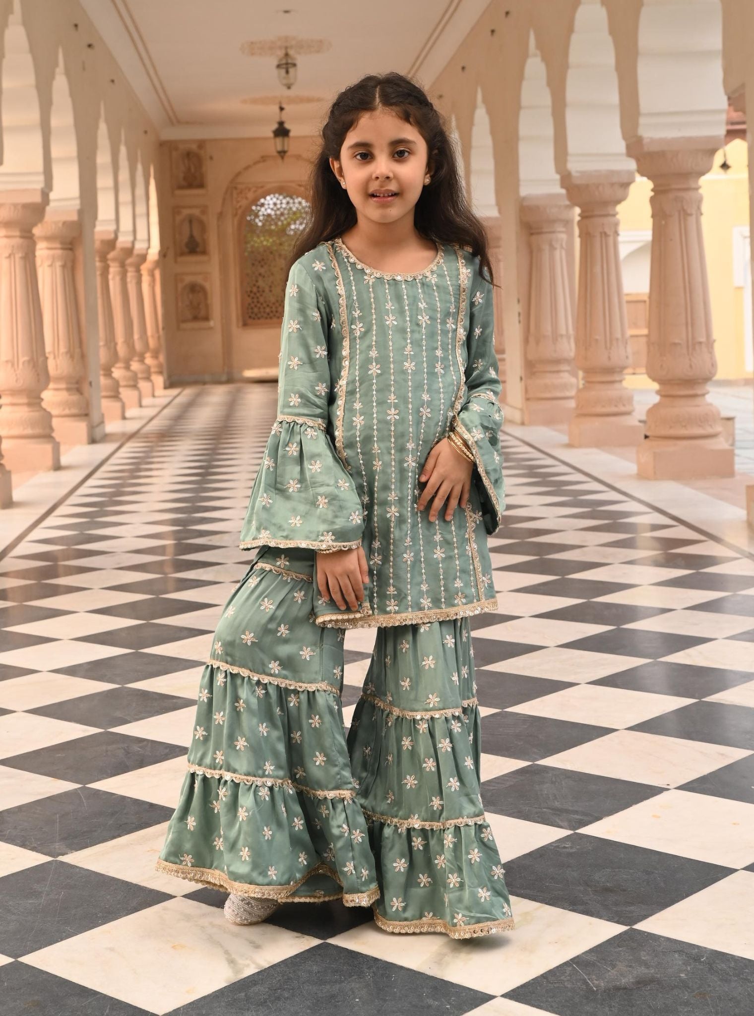 Pyaari Modal Satin Teal Blue Kurta with Garara Set