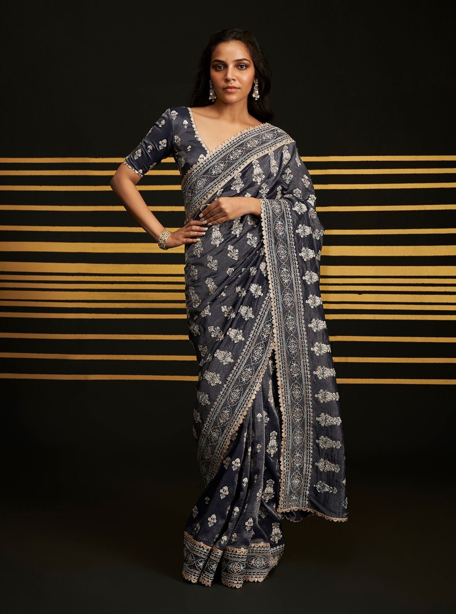 Rangrez Royal Tissue Navy Saree