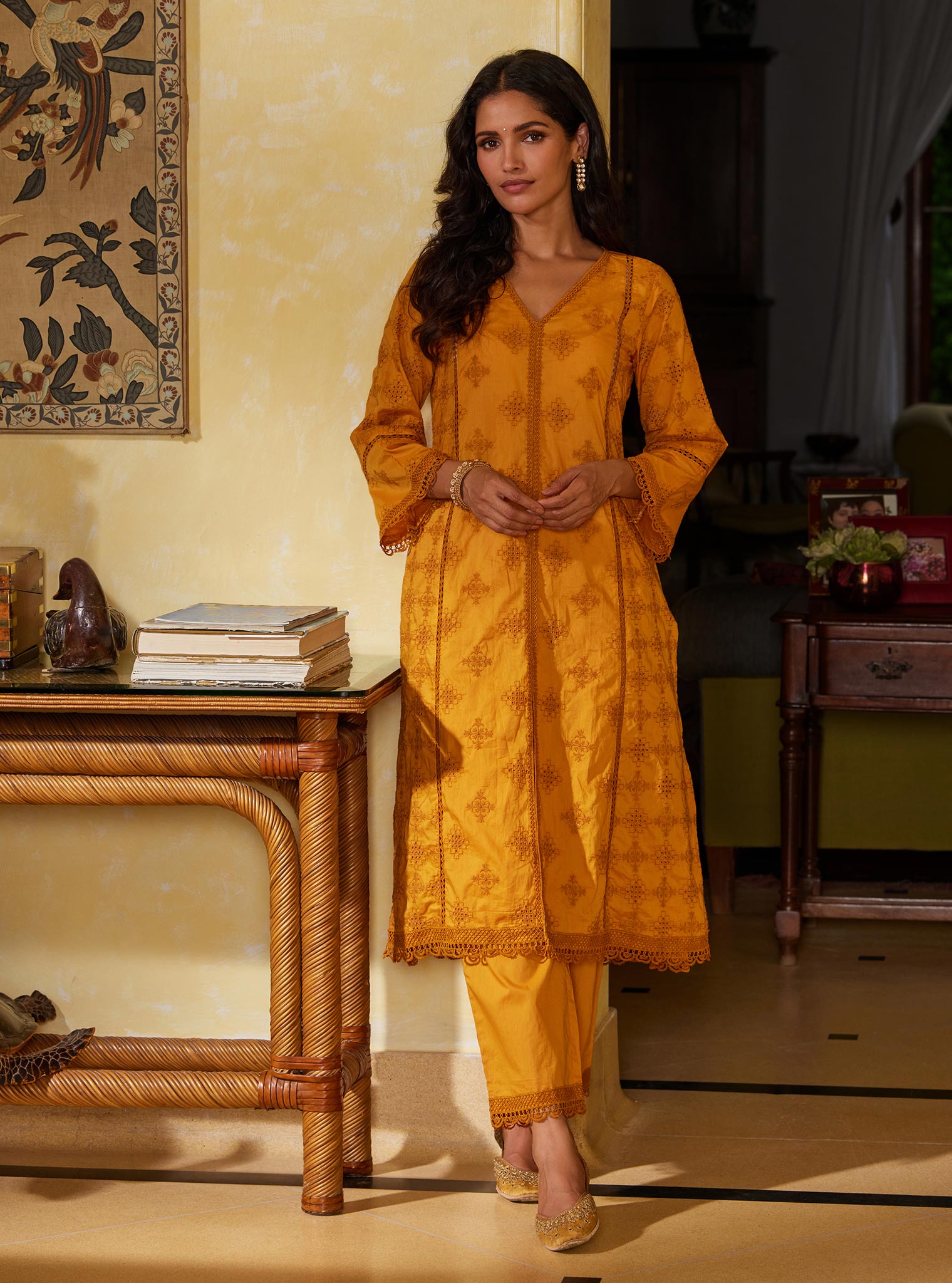 Mulmul Supima Cotton Seher Orange Pant