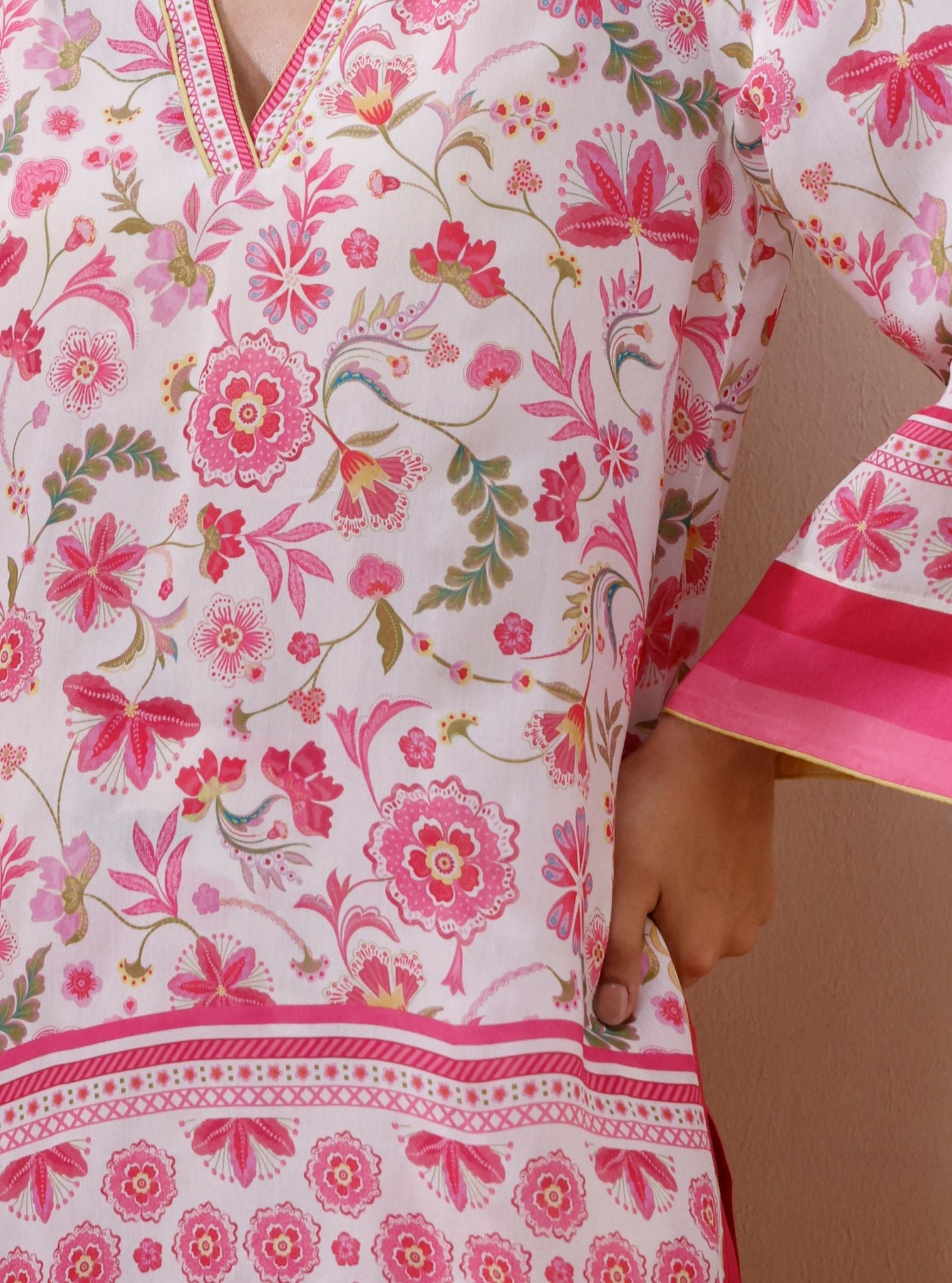 Saurmi Lawn White & Pink Co-ord Set