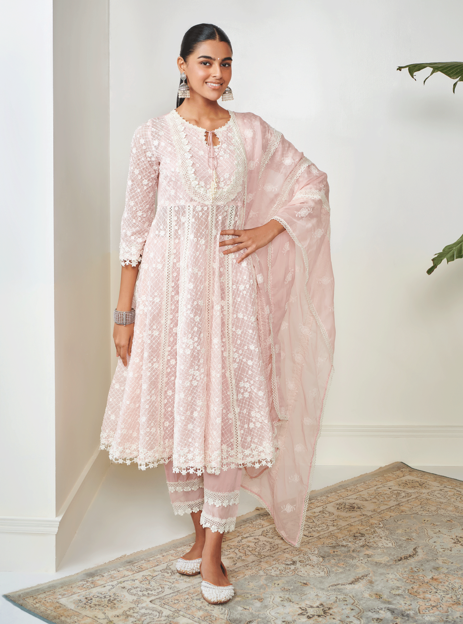 Zola Organza Pink Anarkali Kurta Set