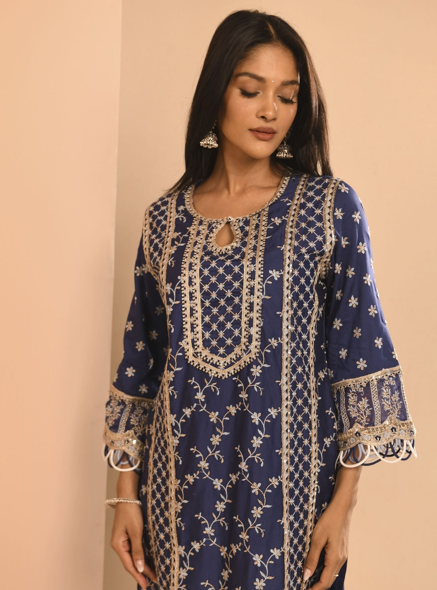 Briti Pima Navy Kurta Set
