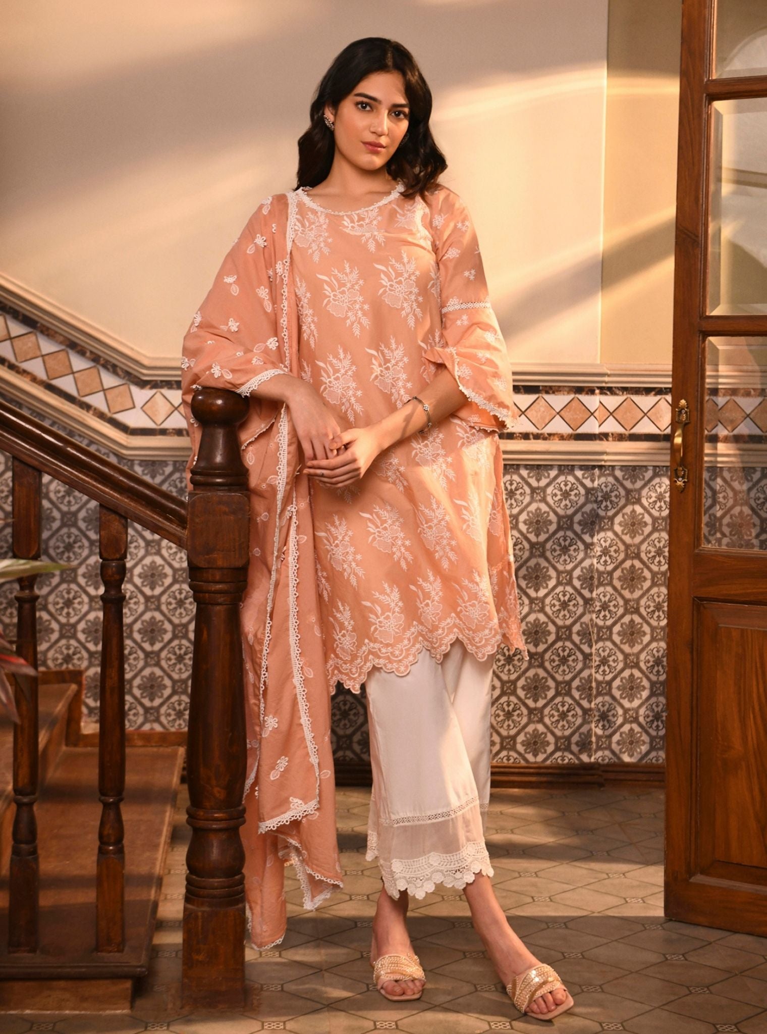 Anisa Supima Cotton Peach Kurta Set