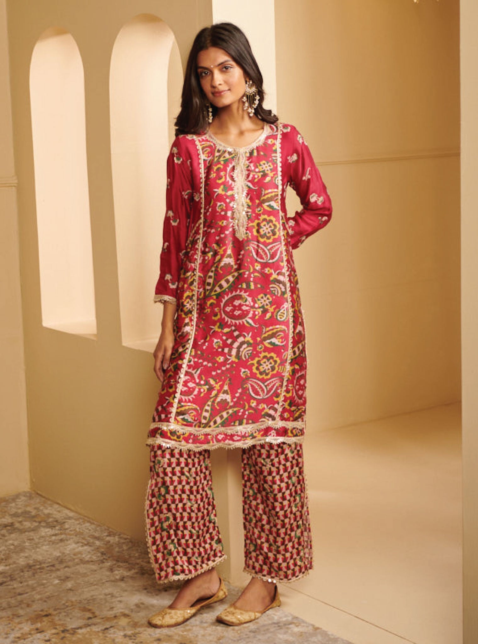 Mulmul Cupro Kenna Fuchsia Kurta