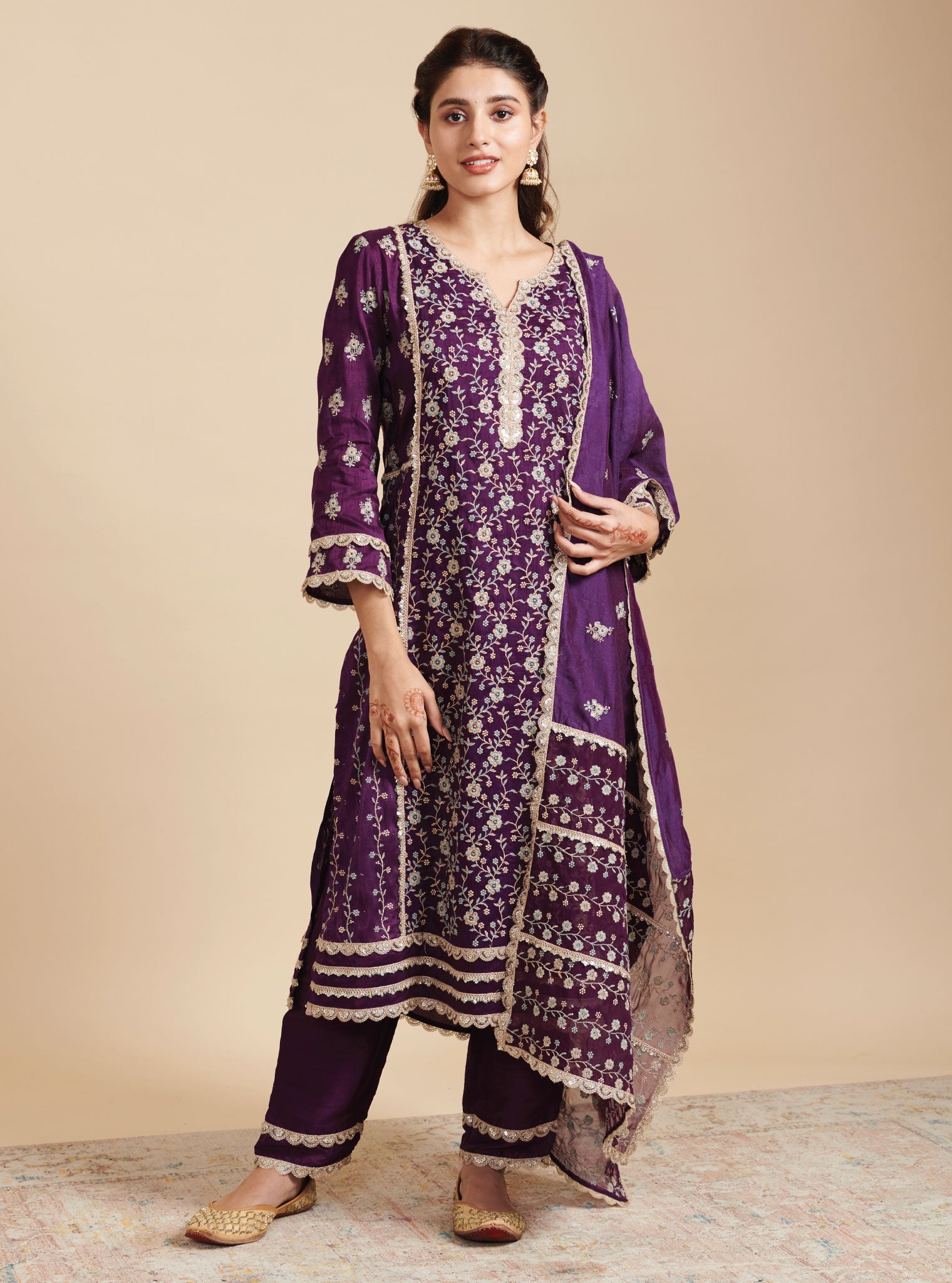 Kaashni Silk Purple Kurta Set