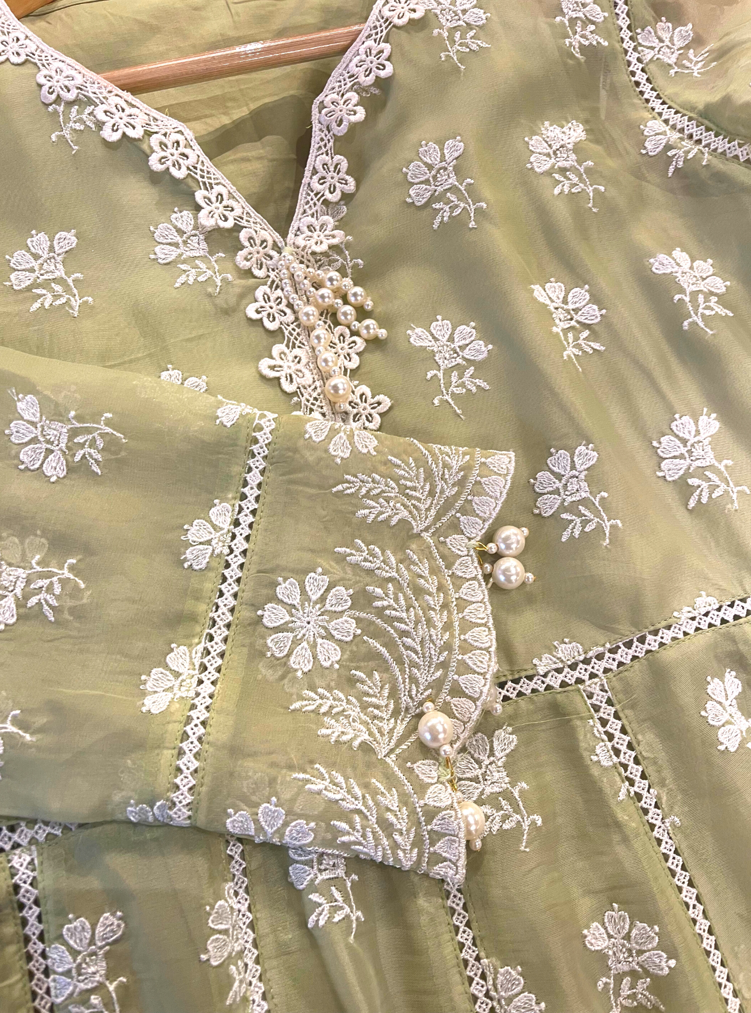 Surla Organza Green Anarkali Kurta Set