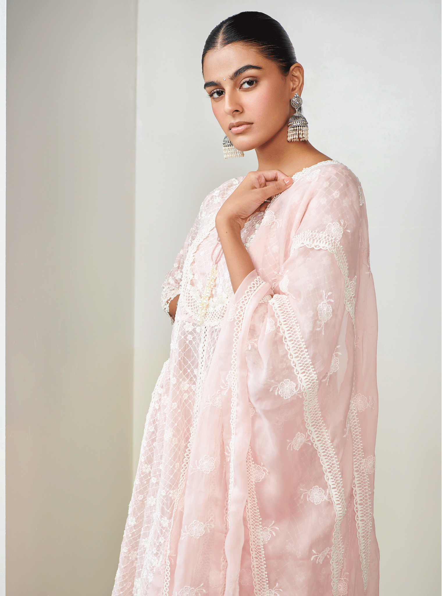 Zola Organza Pink Anarkali Kurta Set