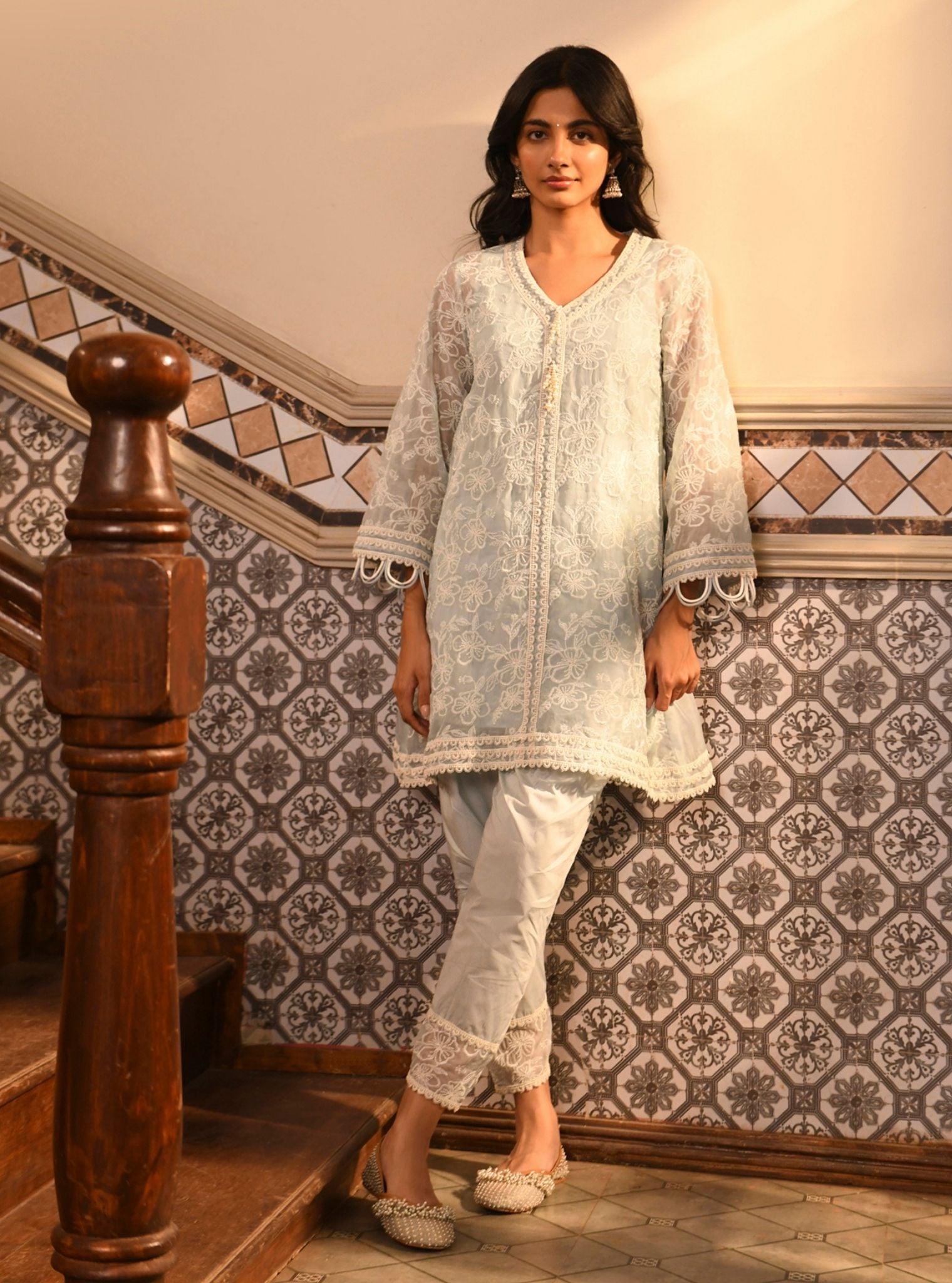Alma Organza Light Blue Kurta Set