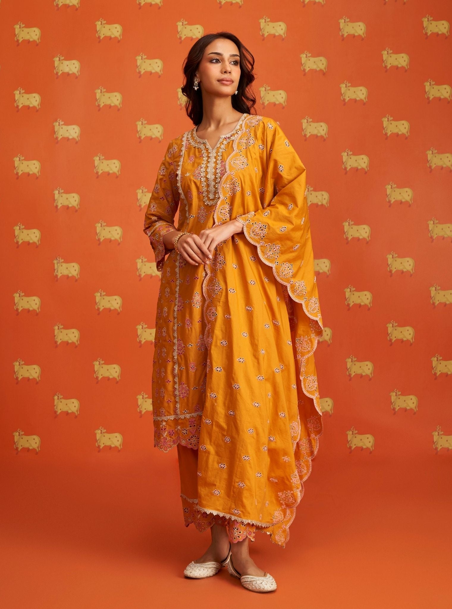 Lamai Supima Cotton Orange Kurta Set
