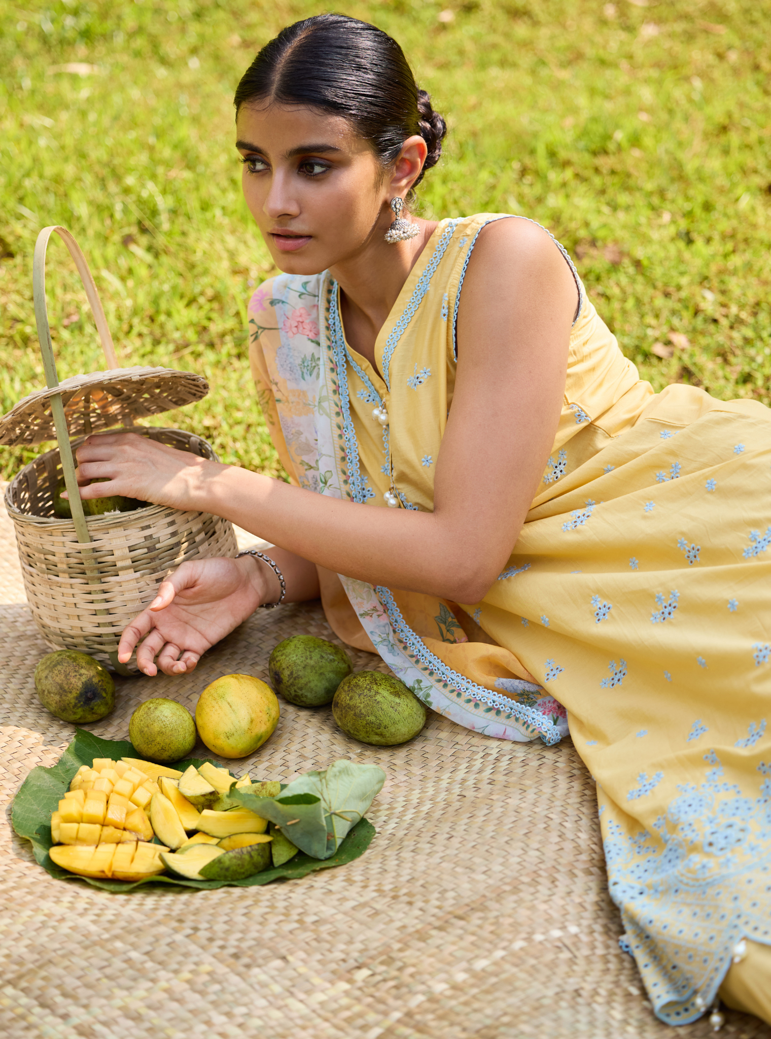 Kora Supima Cotton Yellow Kurta Set