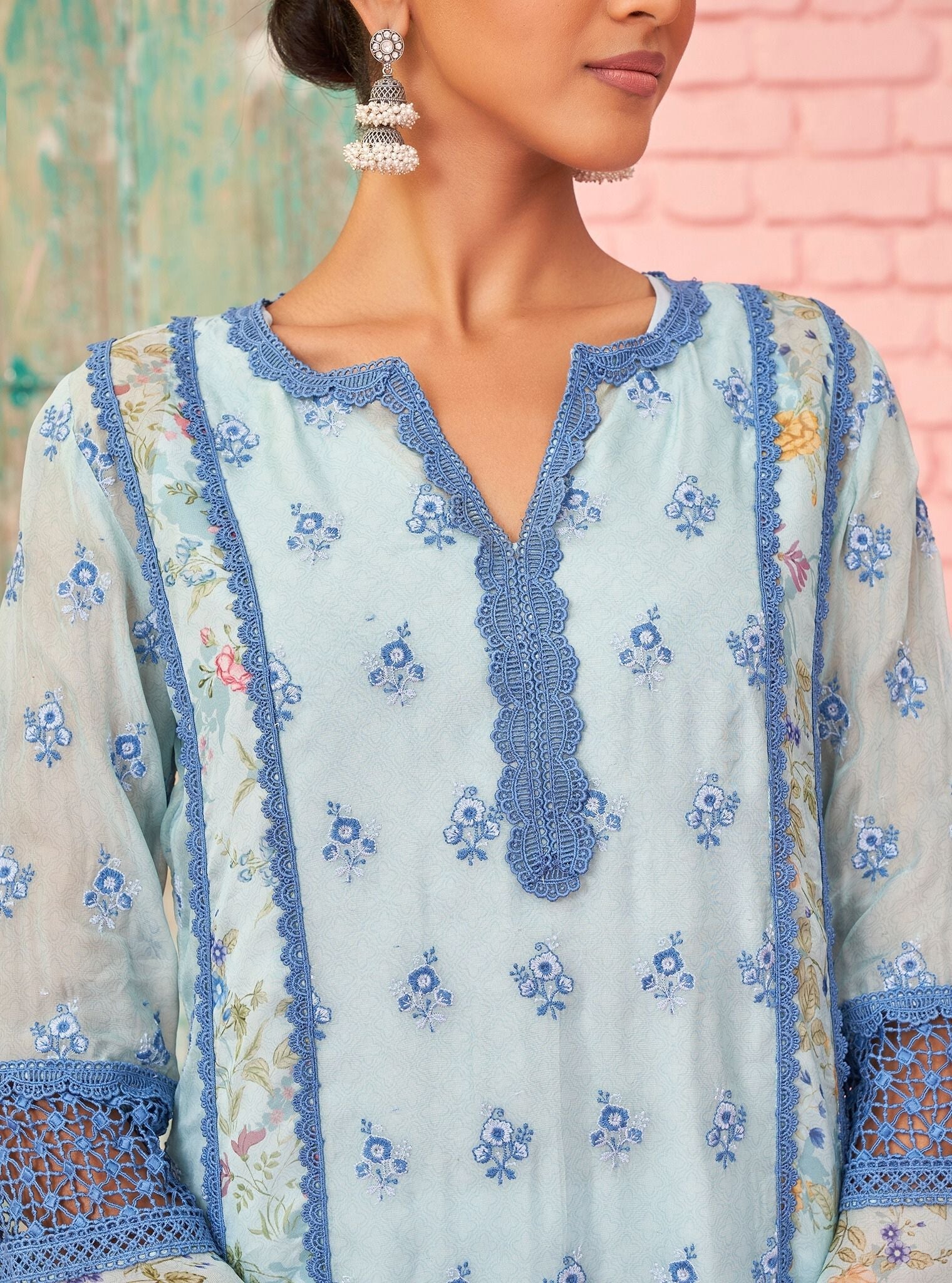 Alwen Organza Printed Blue Kurta Set