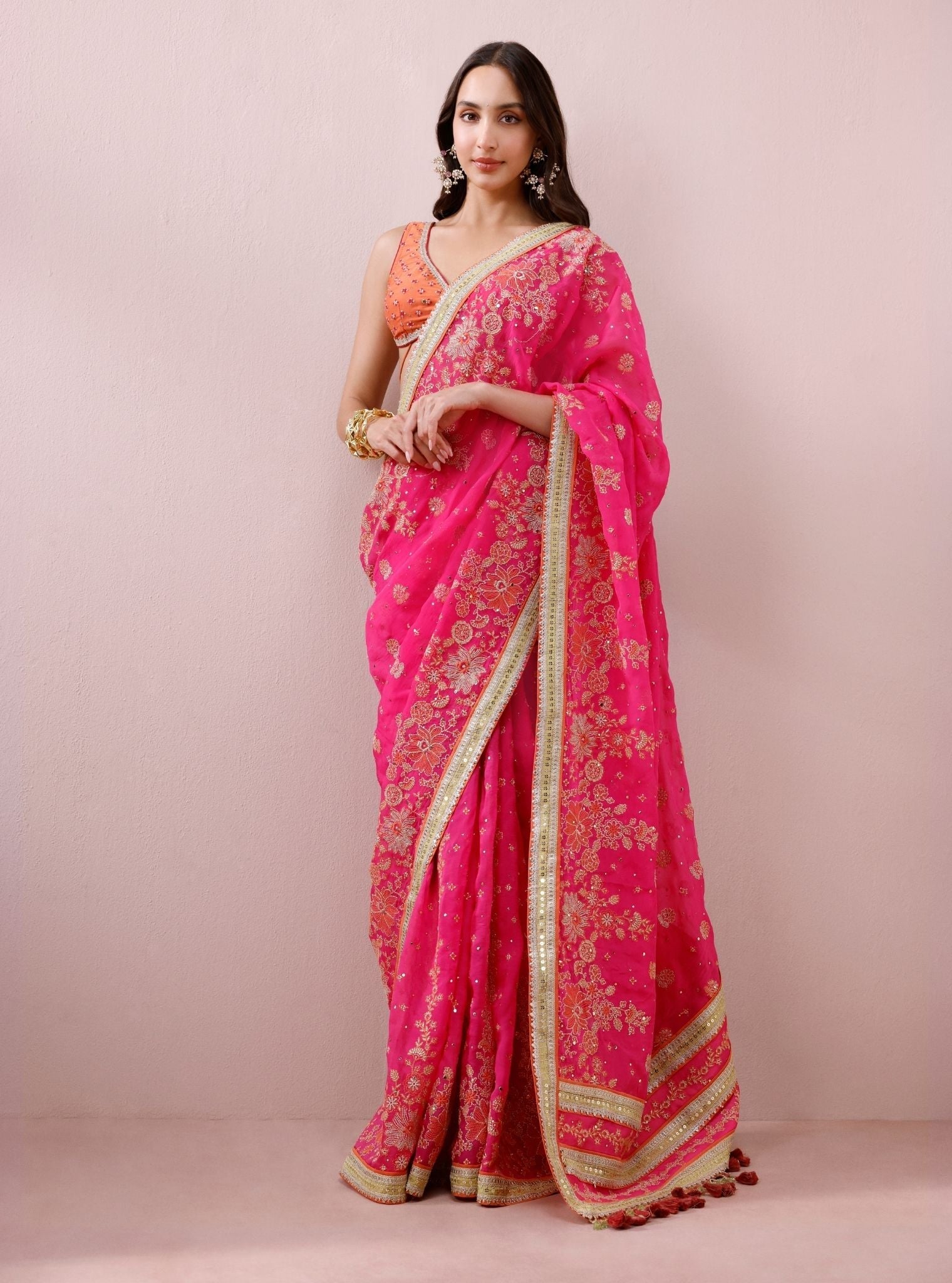 Lavi Organza Fuchsia Saree