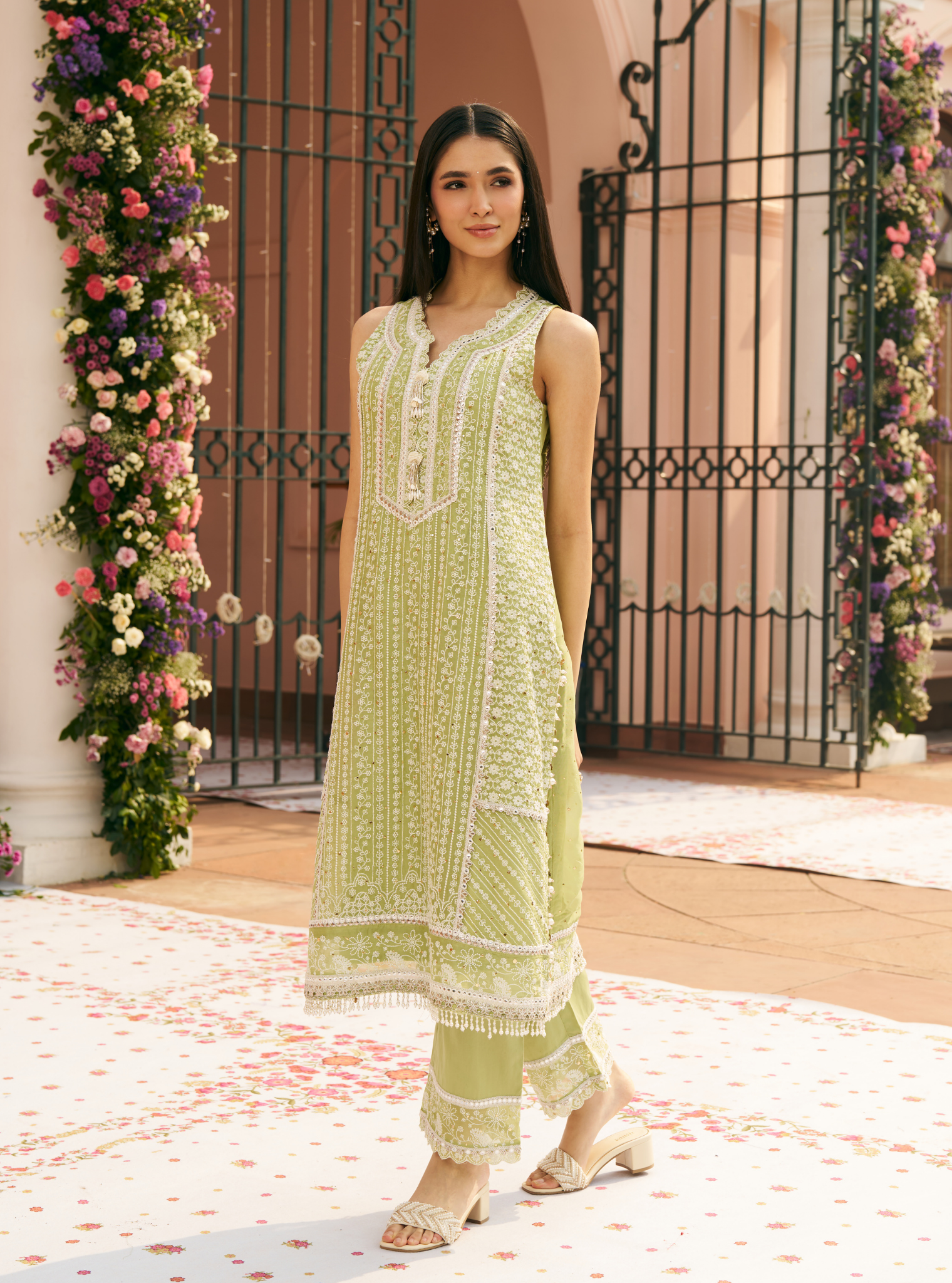 Shringar Organza Green Kurta Set