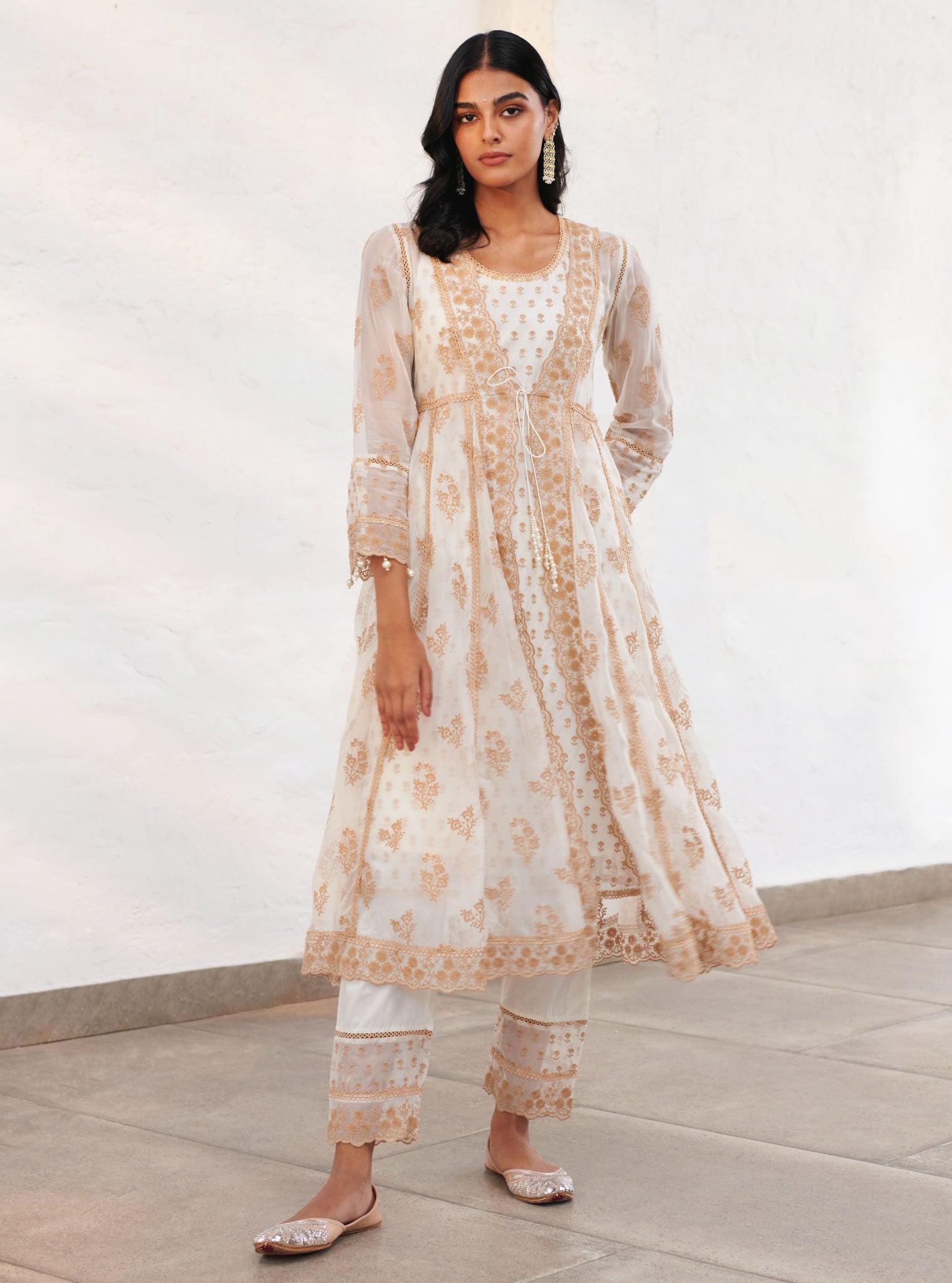 Aberdeen Organza Off White Anarkali Kurta Set