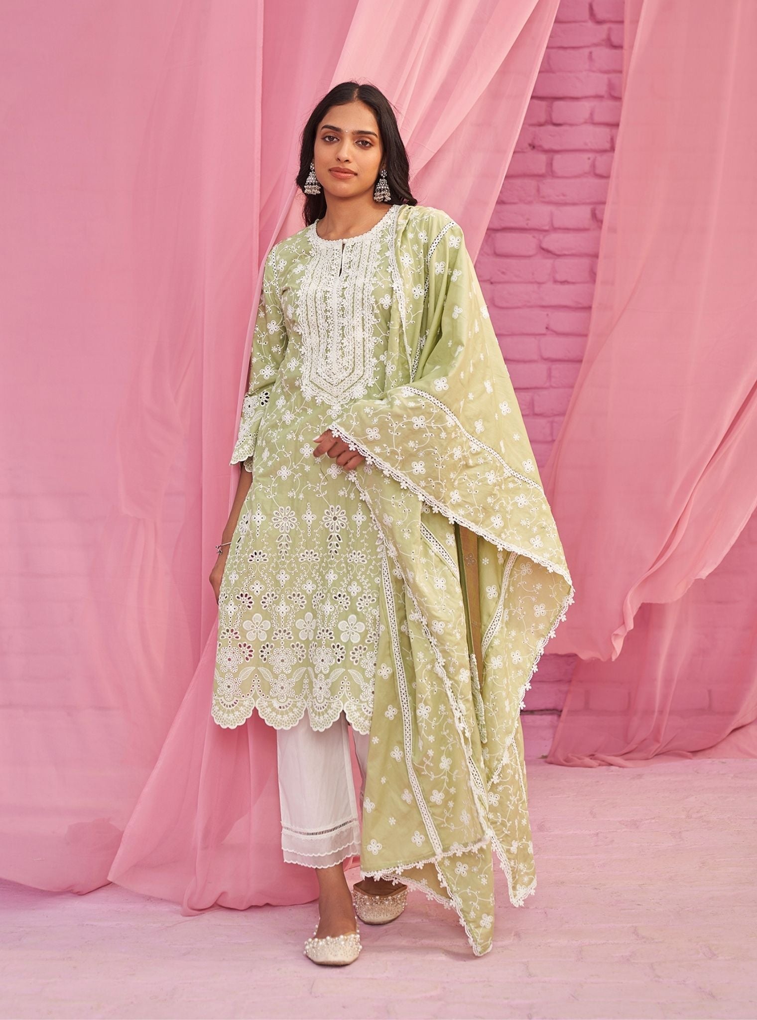 Gauri Supima Cotton Light Green Kurta Set