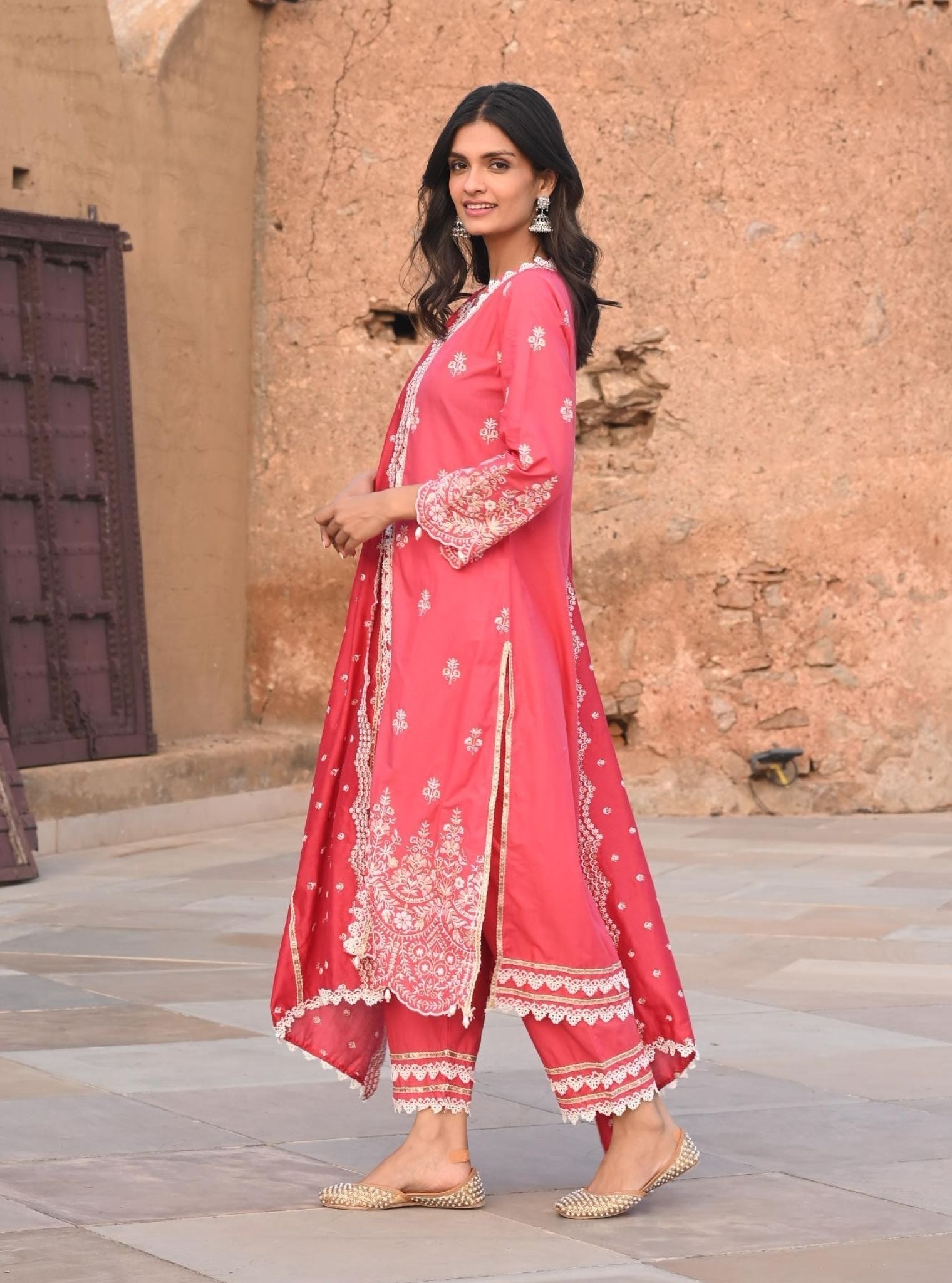 Swan Supima Cotton Red Kurta Set