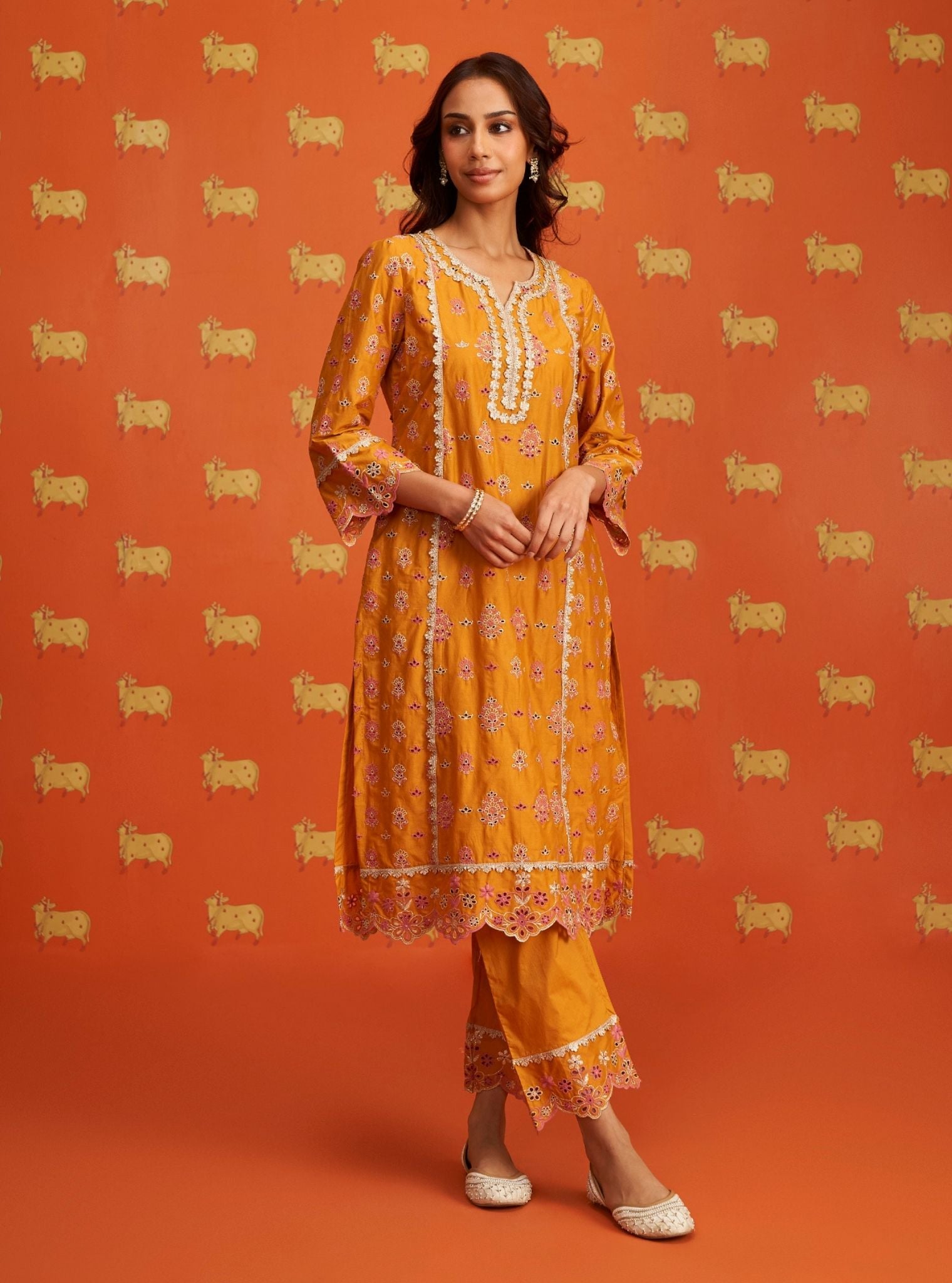Lamai Supima Cotton Orange Kurta Set