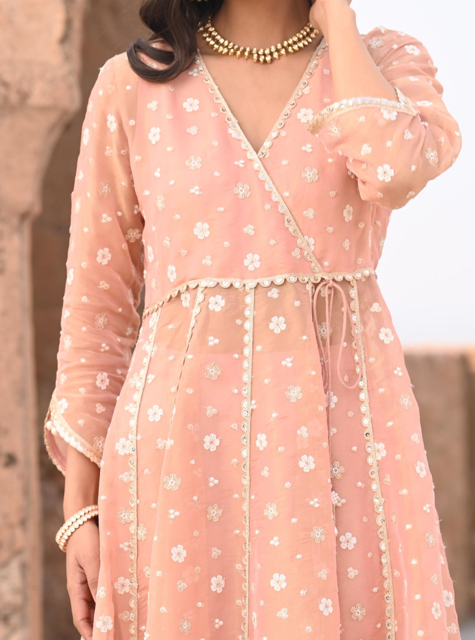 Majhi Luxe Tissue Light Pink Anarkali Kurta Set